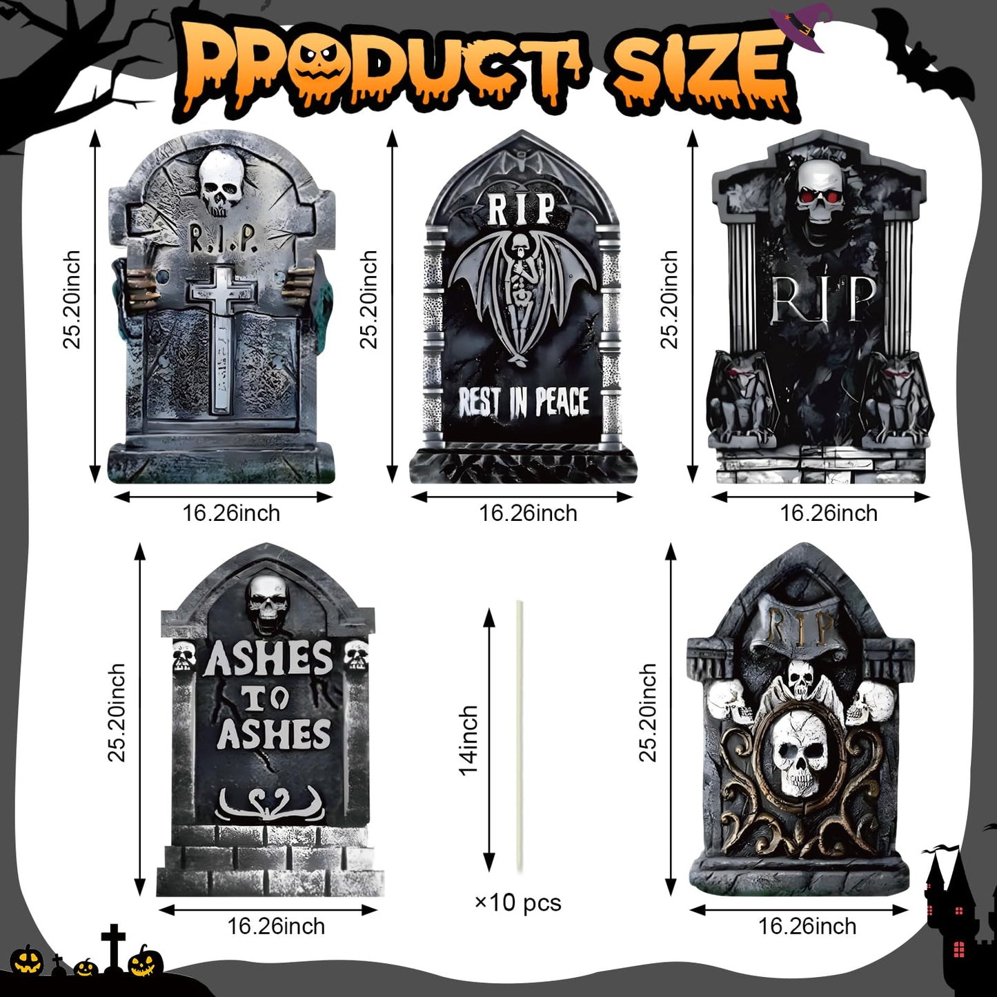 25.2inch Halloween Tombstones Decorations Outdoor, DIY Large Tombstones for Graves Halloween Graveyard Decor,5PCS Halloween Yard Signs Decorations for Cemetery