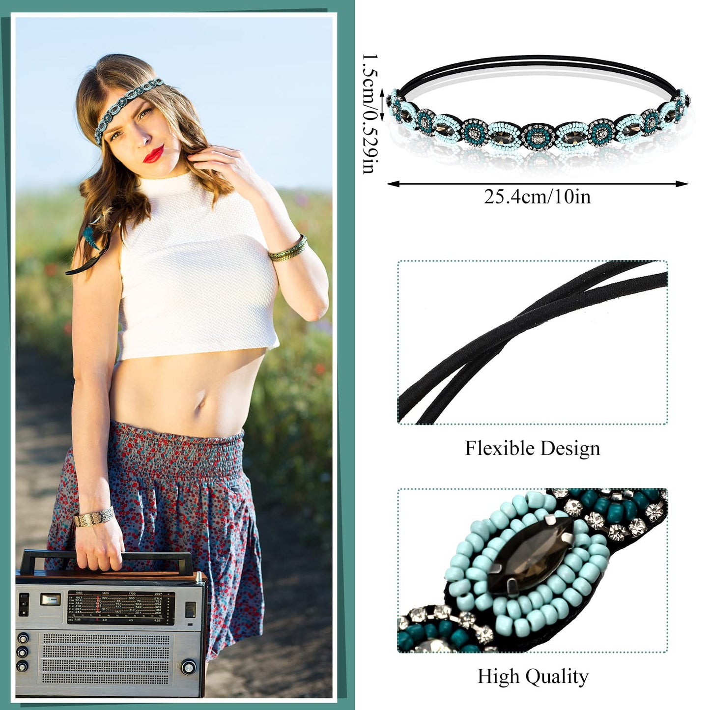 WILLBOND 60s 70s Accessories for Women Hippie Costume Accessories Peace Sign Necklace Headband Hair Wreath Sunglasses (Elegant Style)