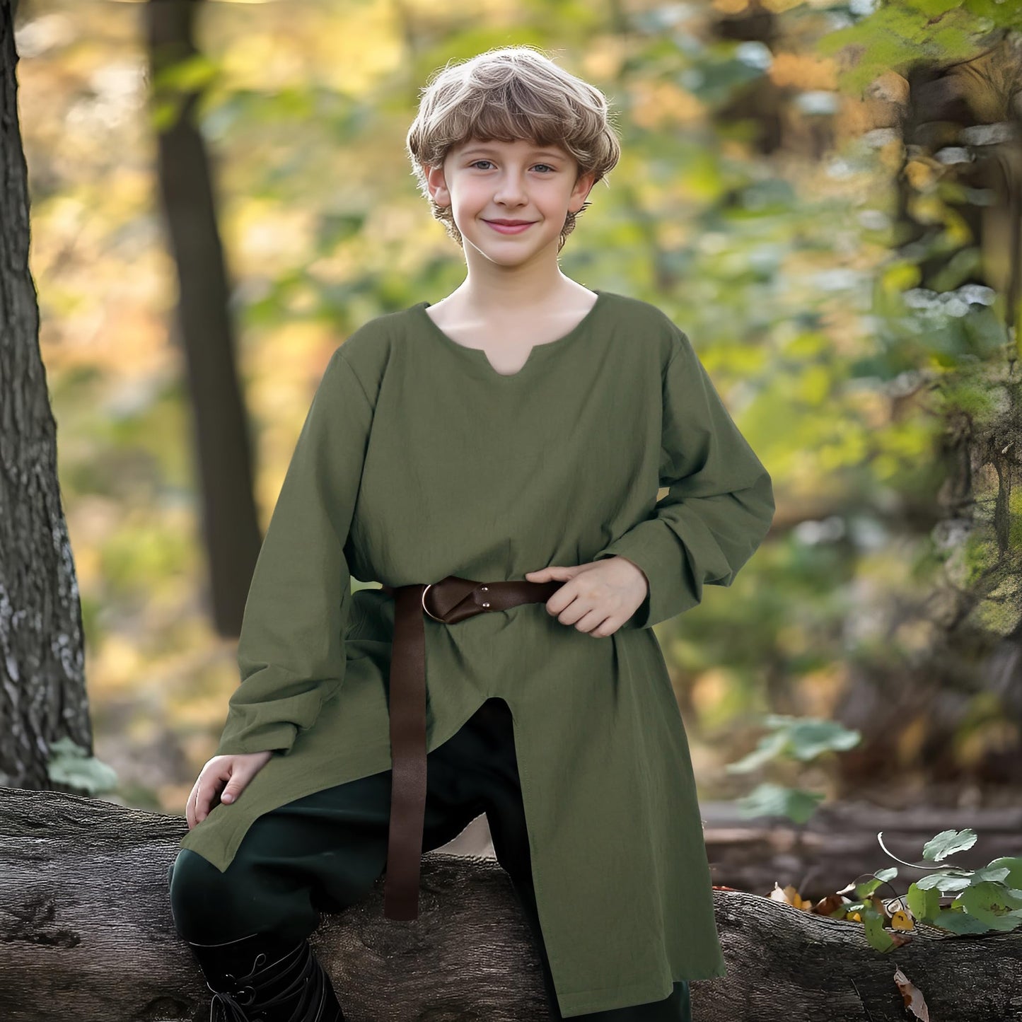 VZQI Kids Medieval Pirate Costume Tunic Renaissance Knight Warrior Viking LARP Halloween Green Boys Tops S