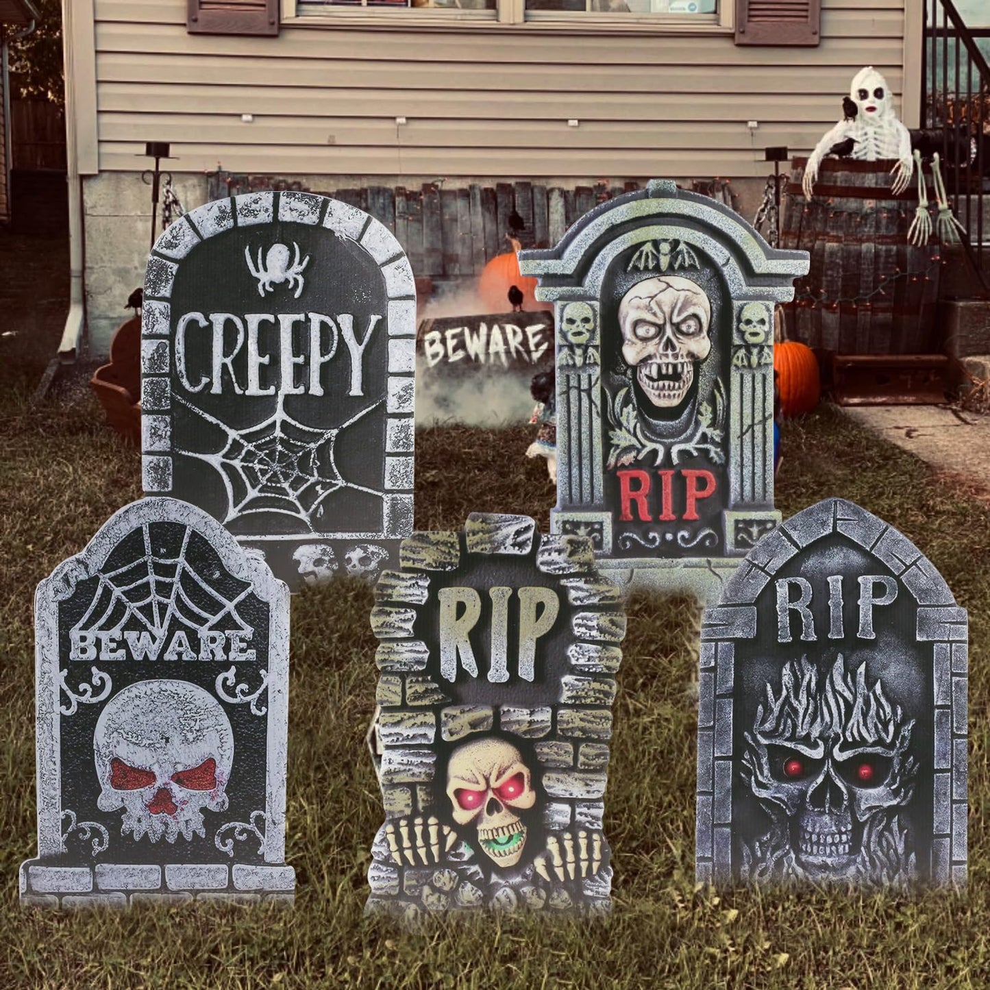 25.5inch DIY Halloween Decorations Outdoor Tombstones Decor Large,5PCS Huge Scary Halloween Yard Sign Decorations,Waterproof Graveyard Tombstone Halloween Tombstones & Cemetery Outdoor Decorations
