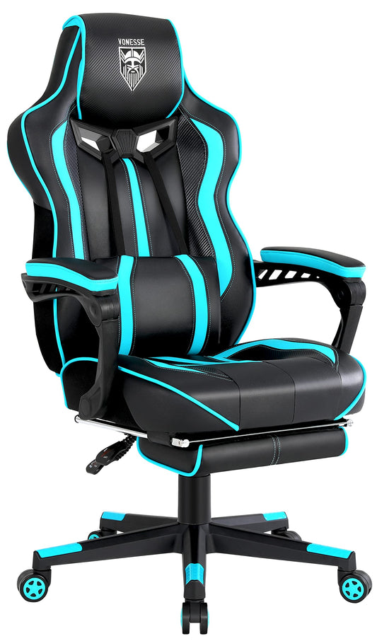 Vonesse Gaming Chairs for Adults, Gaming Chairs with Footrest Reclining Computer Chair for Heavy People,Big and Tall Ergonomic Gamer Chair with Lumbar Pillow(Teal/Cyan)