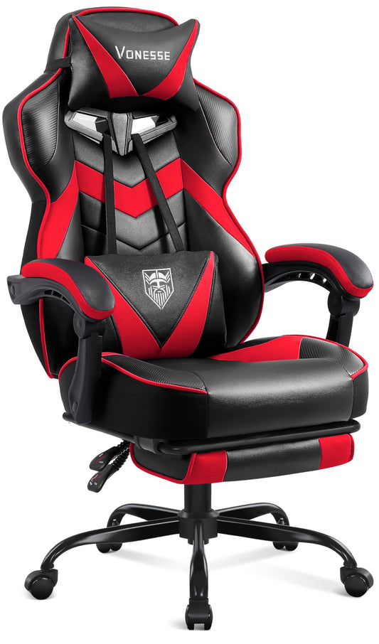 Vonesse Gaming Chair,Computer Chair with Footrest and Massage,Reclining Gaming Chairs for Adults,Big and Tall High Back Gamer Chair (Red/Black)