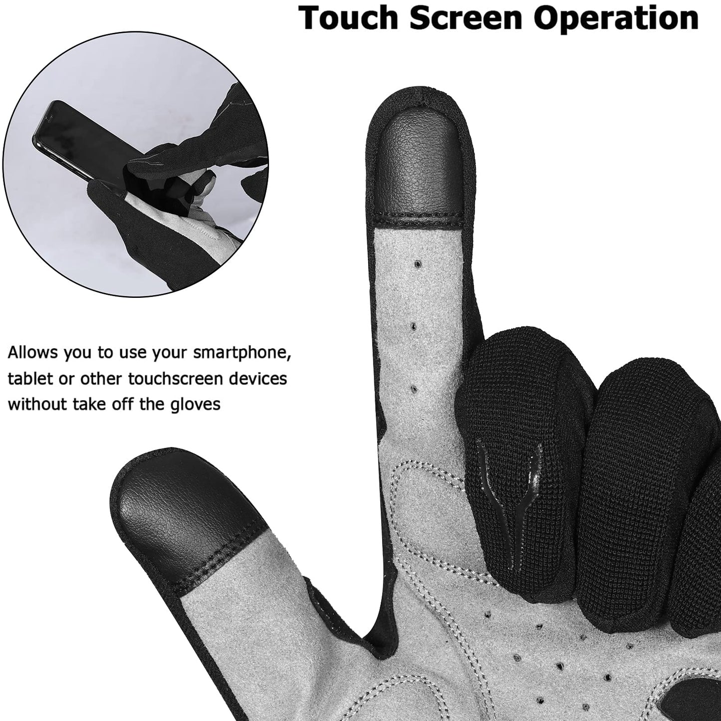 WESTWOOD FOX Cycling Bike Gloves for Men Full Finger BMX Biking Mountain for Grips - Bicycle Touchscreen MTB Gloves Padded Anti-Slip Riding Women Wheelchairs Road Cycling (Black, S)