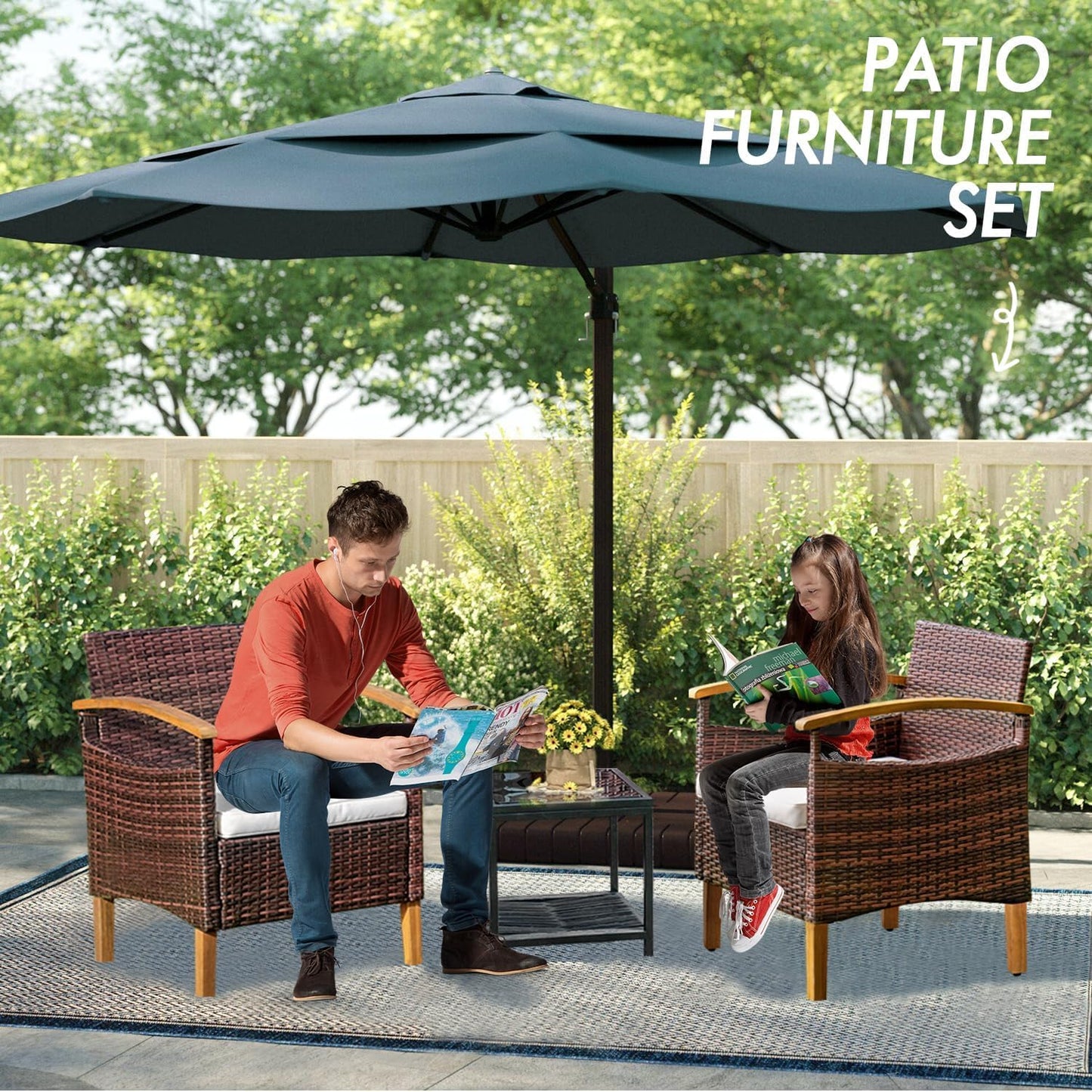 YEEFY 3PCS Outdoor Patio Furniture Set Outdoor Furniture Set with Table Outside Lawn Patio Chairs Set of 2 Patio Conversation Sets Bistro Wicker Patio Set for Backyard Porch Balcony Garden (Brown)