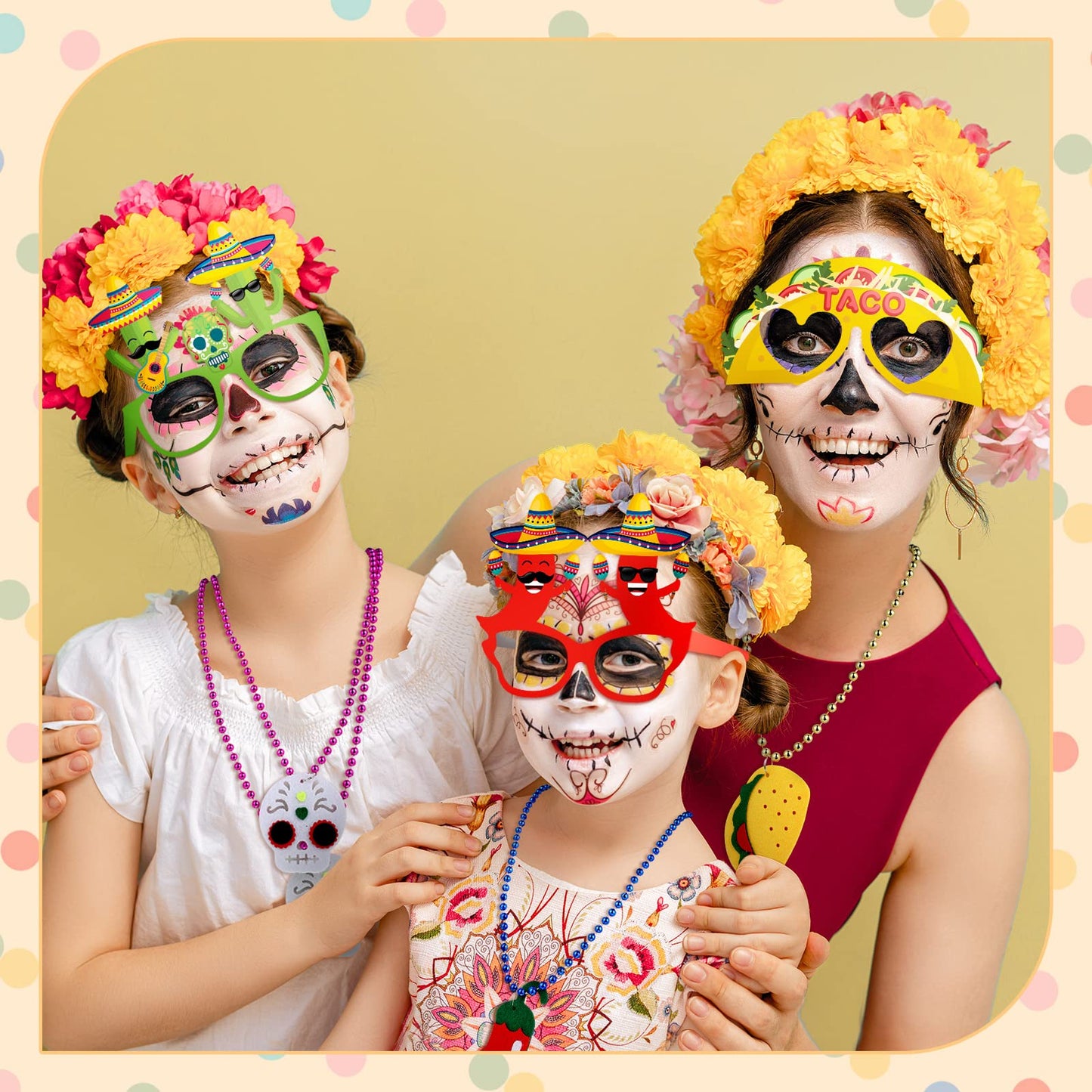 36 Pcs Mexican Fiesta Party Decorations Include 12 Sombrero Hats Headbands 12 Eyeglasses 12 Cinco De Mayo Necklaces Bead, Mexican Party Supplies Wear for Fiesta Party Wear Decorations Props Favors