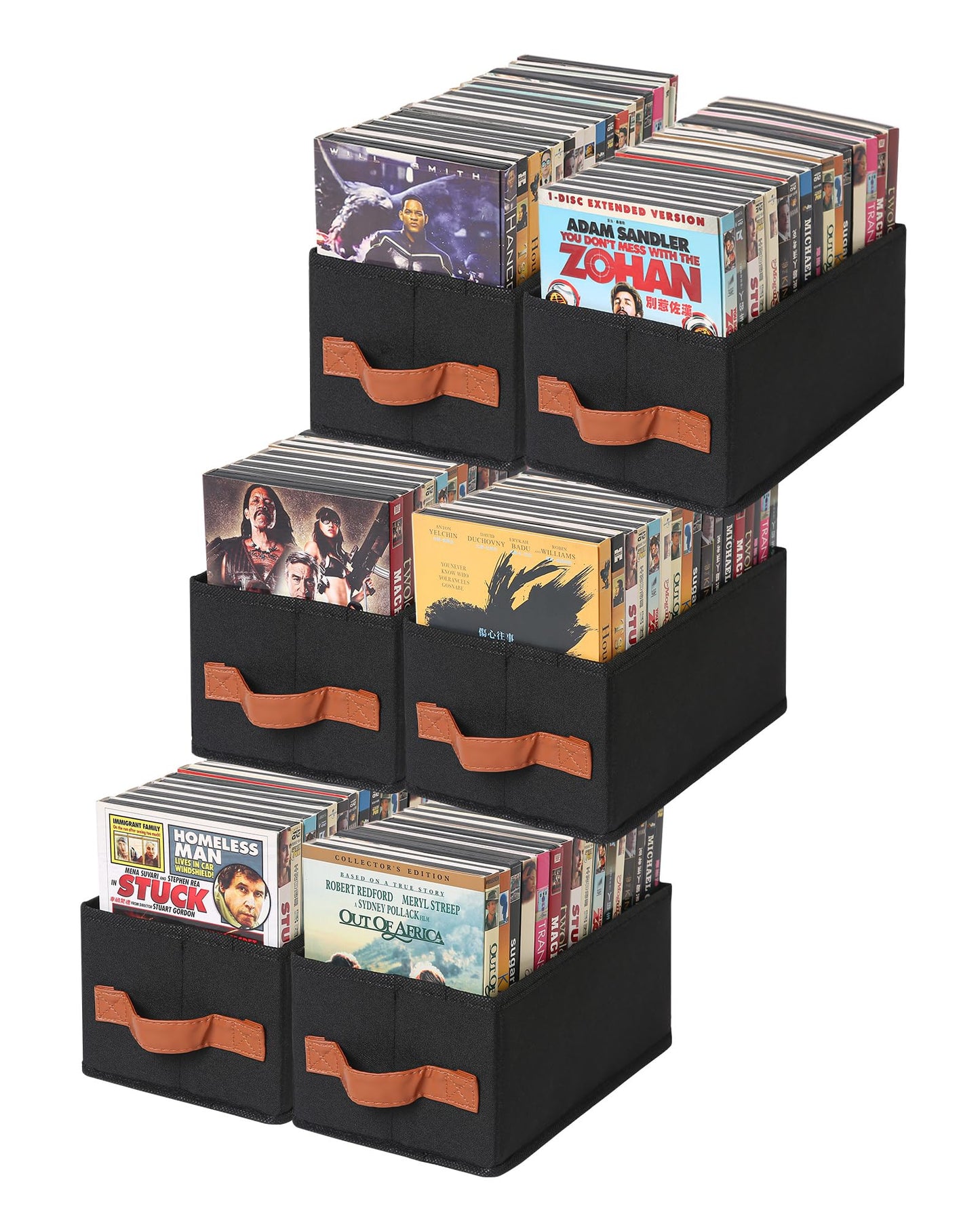 Wanapure 6 Pack DVD Storage Box, DVD Organizer Holds Up to 102 DVDs, Foldable DVD Holder, Large CD Storage Case