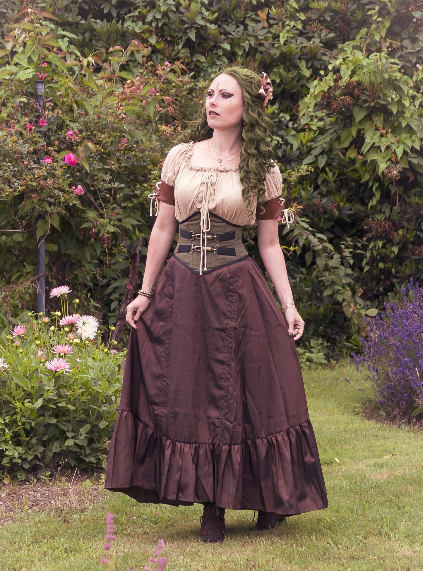 Women Steampunk High Low Skirt Victorian Bustle Skirt Renaissance Style Brown S