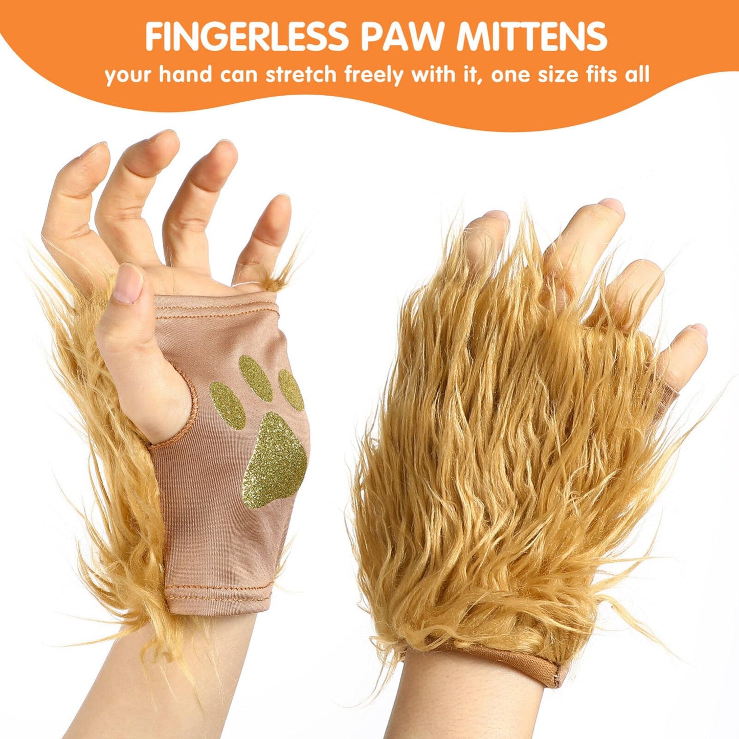 Abaodam Lion Costume Adult 1 Set Animal Costume Lion Paws Fingerless Gloves Ear Headband Ears Headband Ears Paw Gloves Fake Tail Makeup Halloween