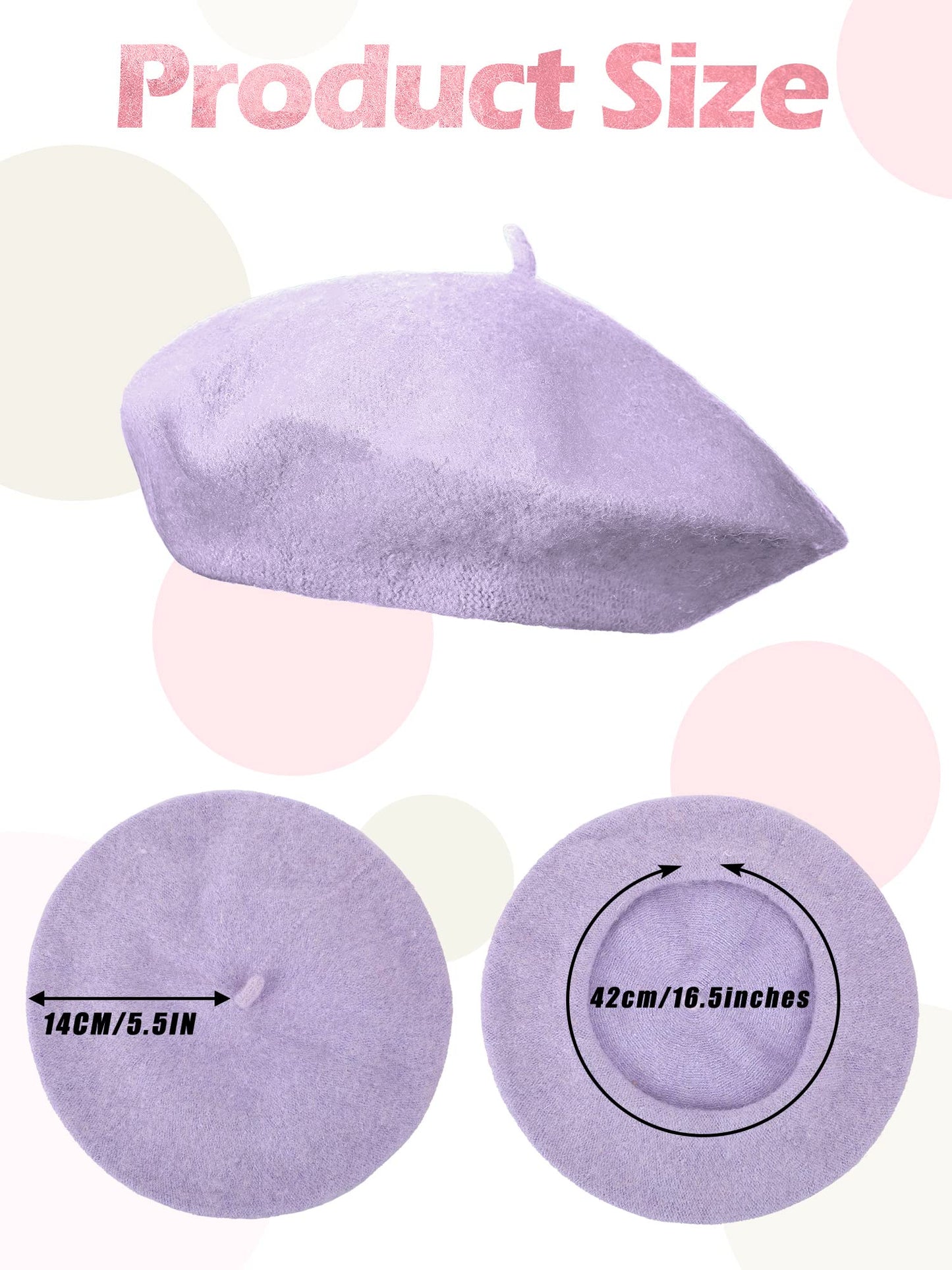 3 Pieces Beret Hat French Style Beanie Cap Solid Color Winter Hat for Women and Girls Casual Use