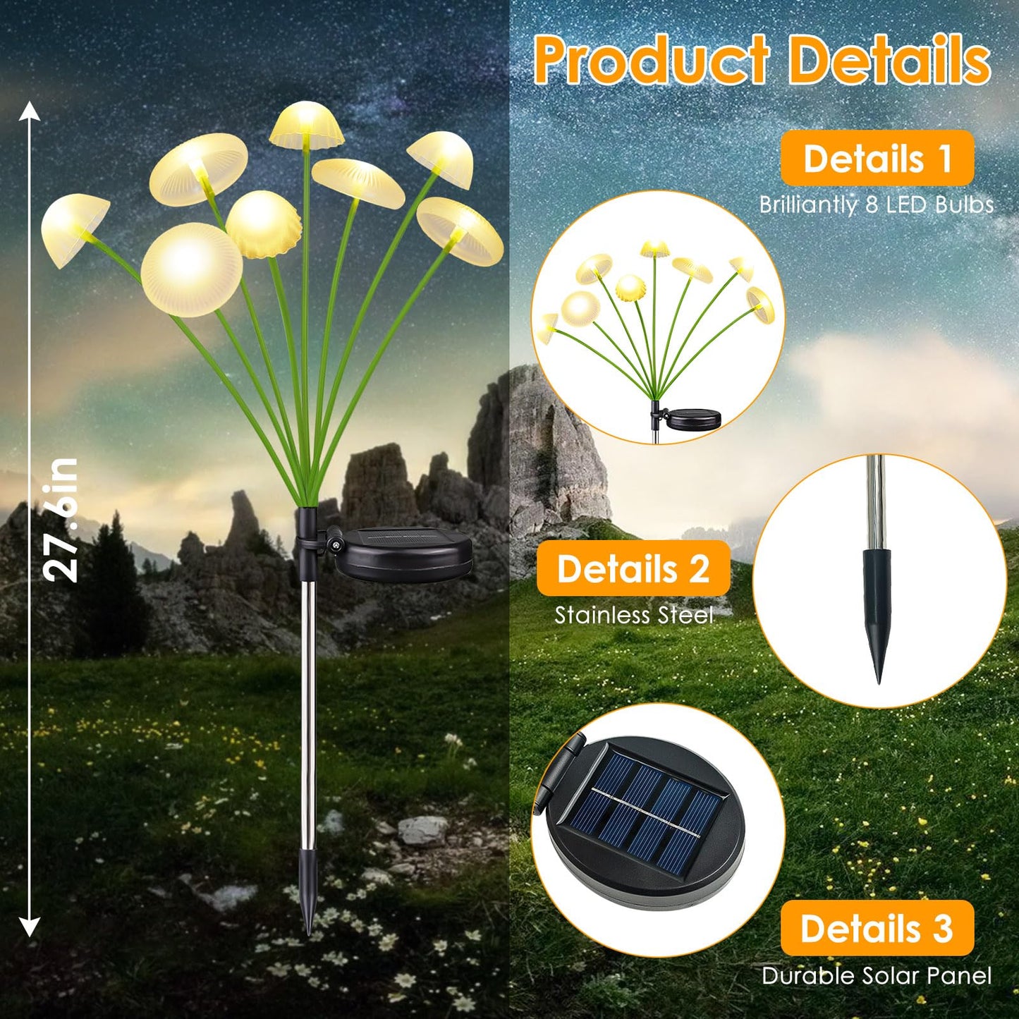 4PK 32LED Solar Garden Lights Outdoor, Mushroom Solar Lights Outdoor, IP65 Waterproof Firefly Light Outside Decor for Patio Pathway, Sway by Wind for Pathway Garden Mushroom Decorations, Warm White