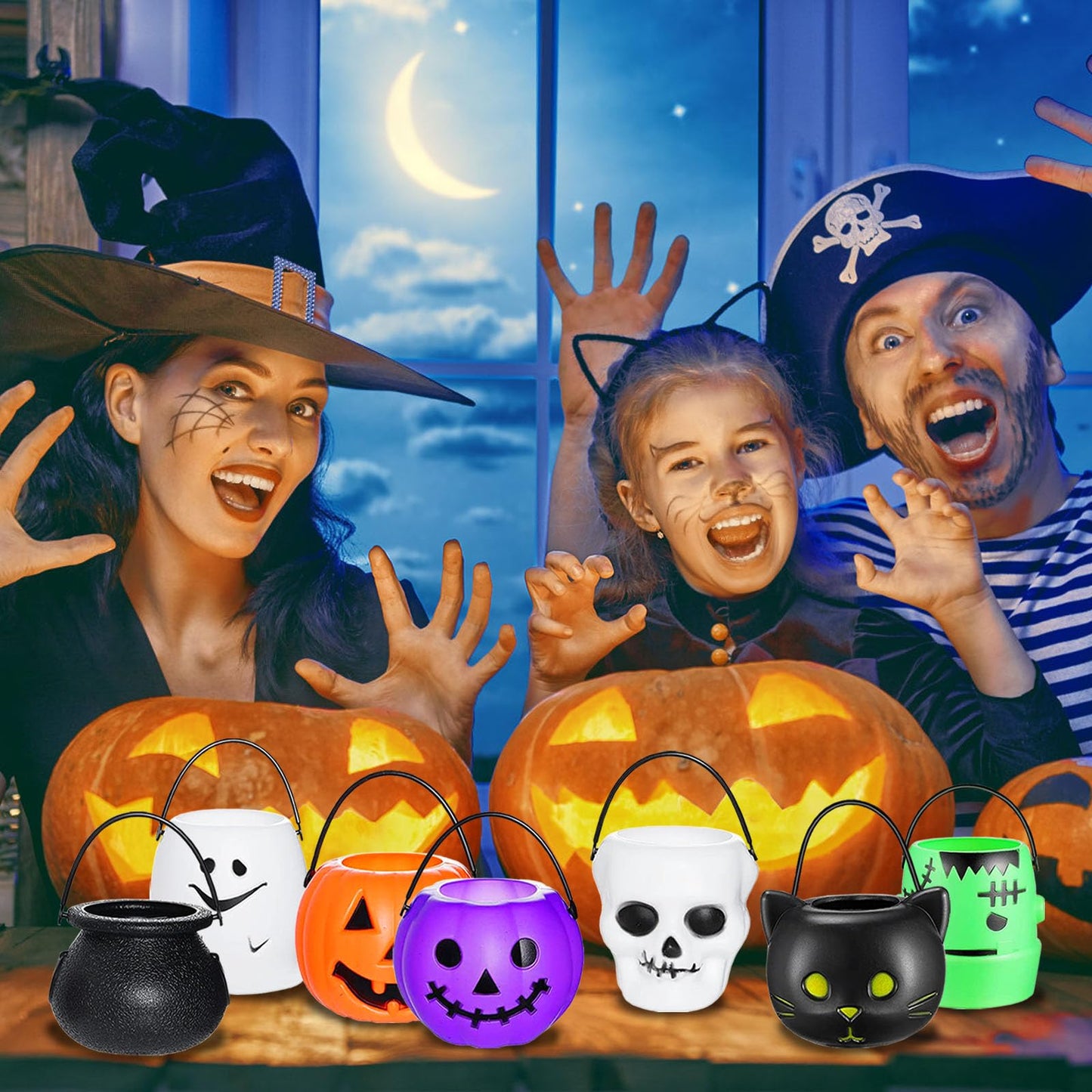 28 Pieces Halloween Candy Bucket,Mini Halloween Candy Holder,Pumpkin Ghost Cauldron Plastic Bucket Party Supplies for Trick or Treat