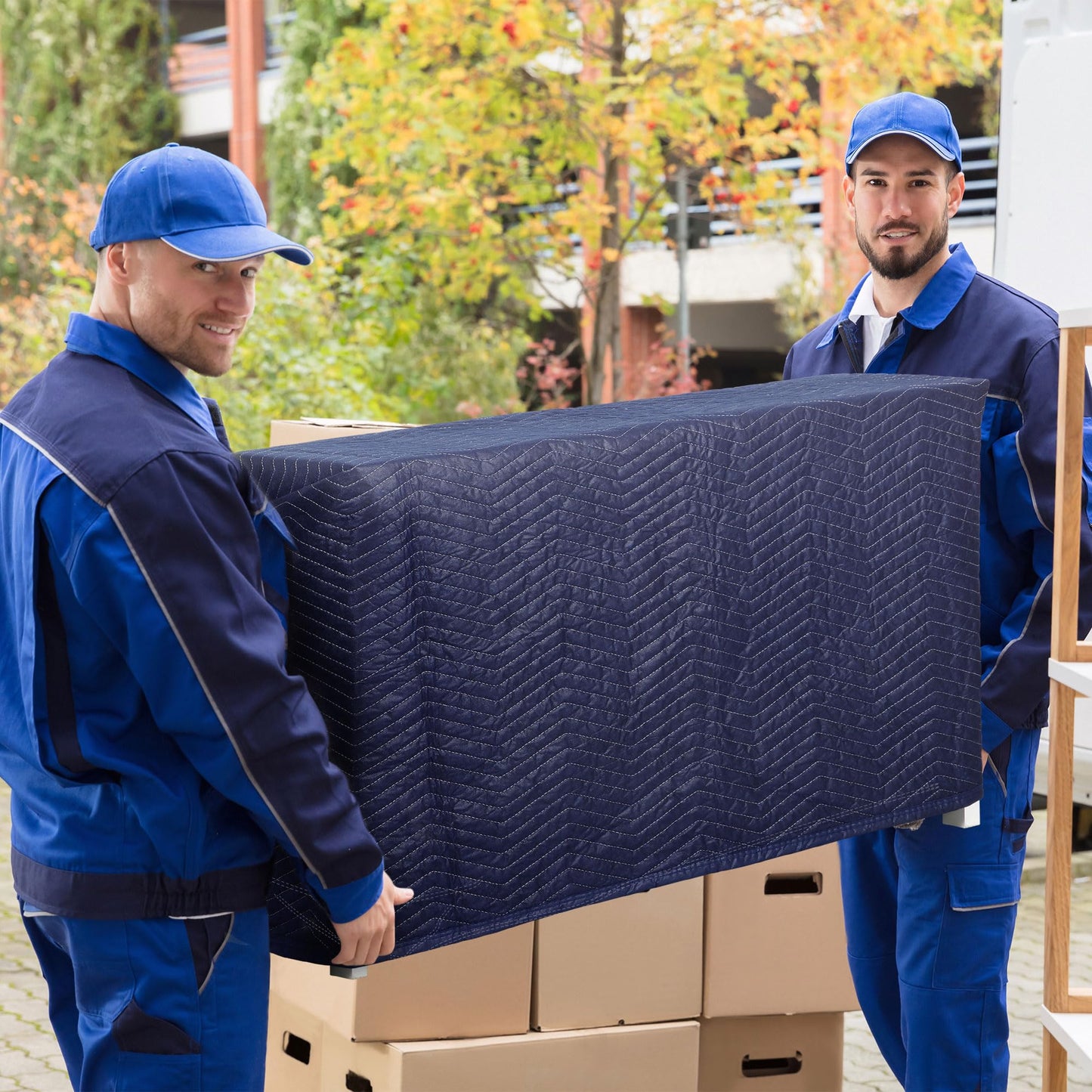 12 Moving Packing Blankets 80 x 72 Inches (35 lb/dz) Heavy Duty Moving Pads for Protecting Furniture Professional Quilted Shipping Furniture Pads (Dark Blue 12PCS)