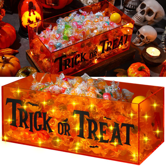 Wenqik 1 Set Halloween Candy Bowl with Light Battery Box Light Up Trick or Treat Candy Box Dish Holder for Halloween Decor Party Supplies Serving Gift (Orange)