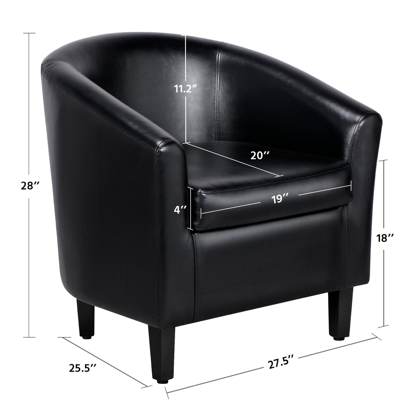 Yaheetech Barrel Chairs Set of 2, Faux Leather Club Armchairs, PU Leather Accent Chairs with Soft Padded Seat for Living Room Bedroom Waiting Reading Room, Black