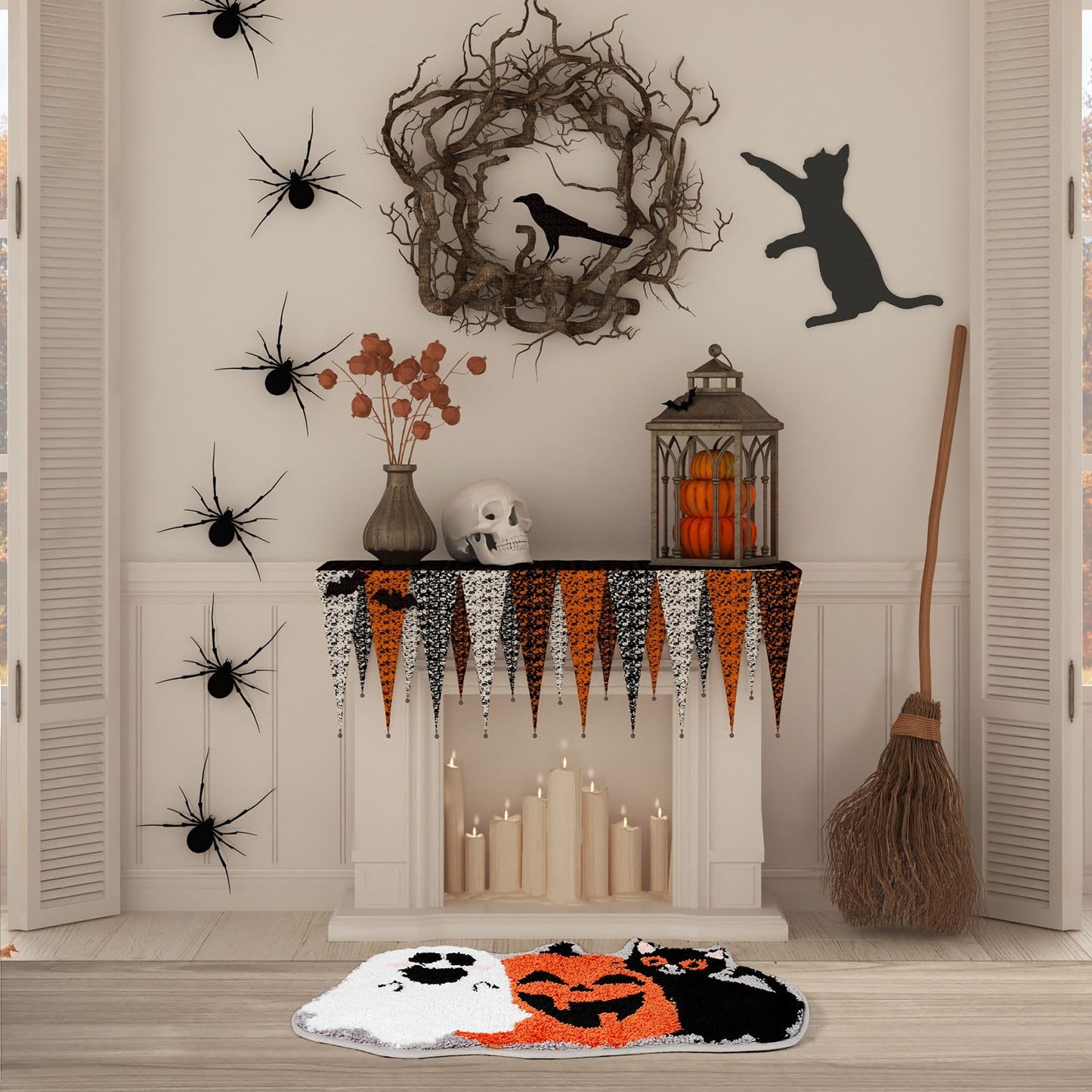Waline Halloween Bath Rug - Pumpkin Ghost Black Cat Pattern Non Slip Shower Rugs Foot Mat for Home Kitchen Bedroom Bathroom Living Room Decor