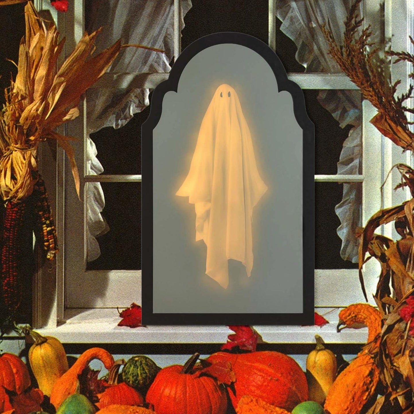 2025 Novelty Ghost Mirror with Creepy Eyes Ghost Halloween Ghostmirror Eerie Haunted House Apparition Indoor DIY Ghost Mirror for Halloween Decor (Frame B)