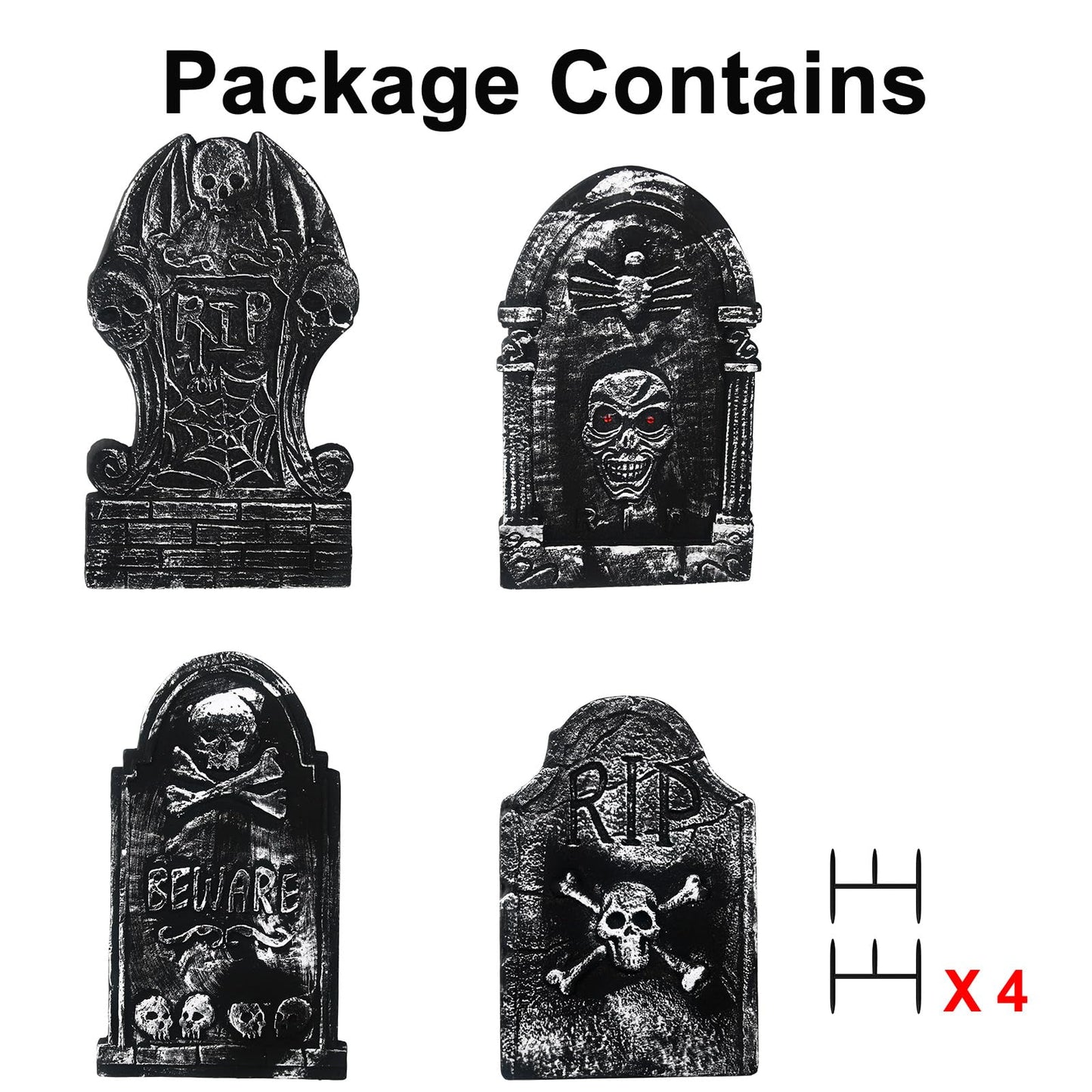 21" Halloween Tombstone - Extra Large Foam RIP Graveyard Headstones Tombstones for Graves (4 Pack), Halloween Yard Signs with Stakes Lawn Decor Outdoor Indoor Decorations