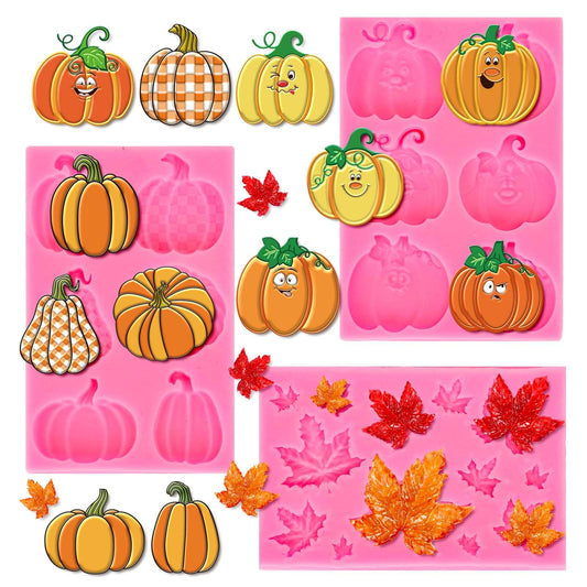Whaline 3 Packs Fall Thanksgiving Fondant Molds Pumpkin Maple Leaves Silicone Molds Autumn Chocolate Candy Mould for Kitchen Party Baking Sugar Craft Gum Resin Clay Decor Supplies