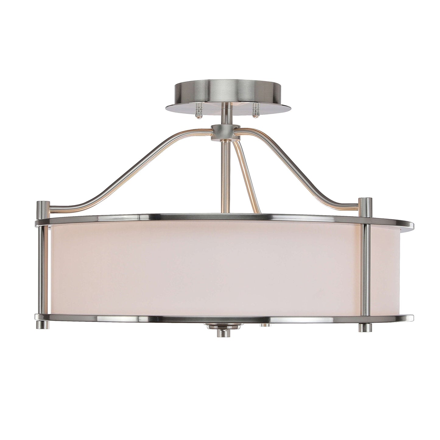 XiNBEi Lighting Semi Flush Mount Ceiling Light 18 inch 3 Light Close to Ceiling Light with Fabric Shade and Glass Diffuser, Brushed Nickel Drum Semi Flush Light for Dinning & Bedroom XB-SF1199-BN