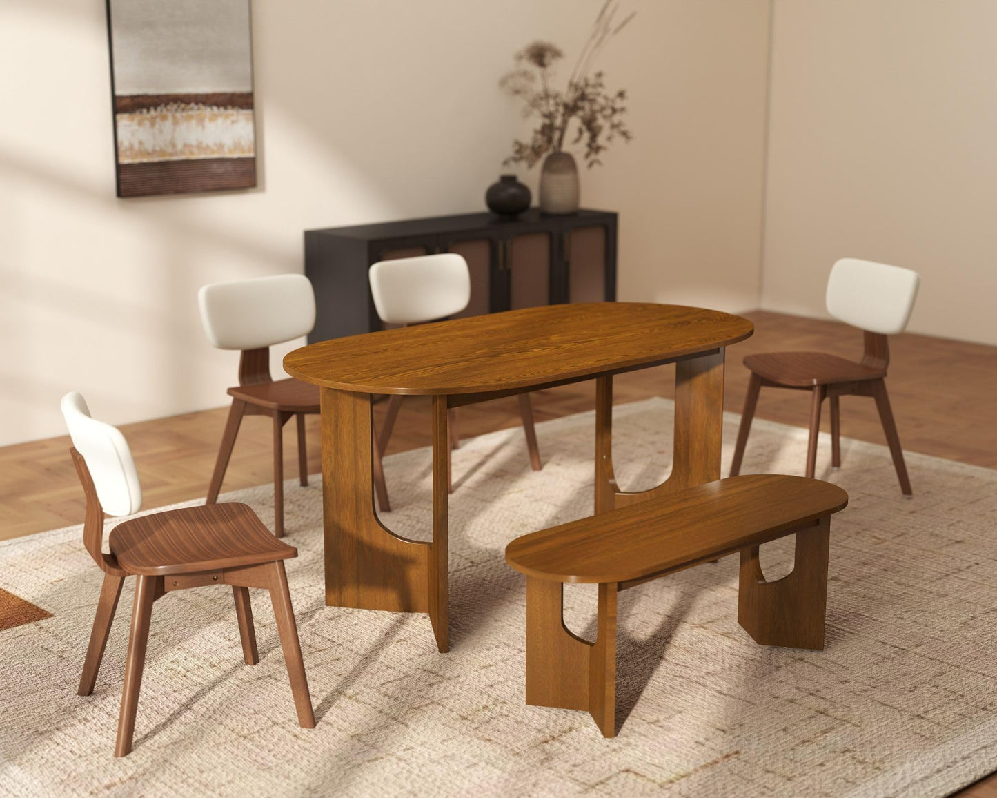 63 Inch Oval Dining Table for 4-6 People, Wooden Dining Room Table with Heavy Duty Legs, Mid Century Modern Dinner Table Kitchen Tables for Dining Room, Easy Clean(Walnut)