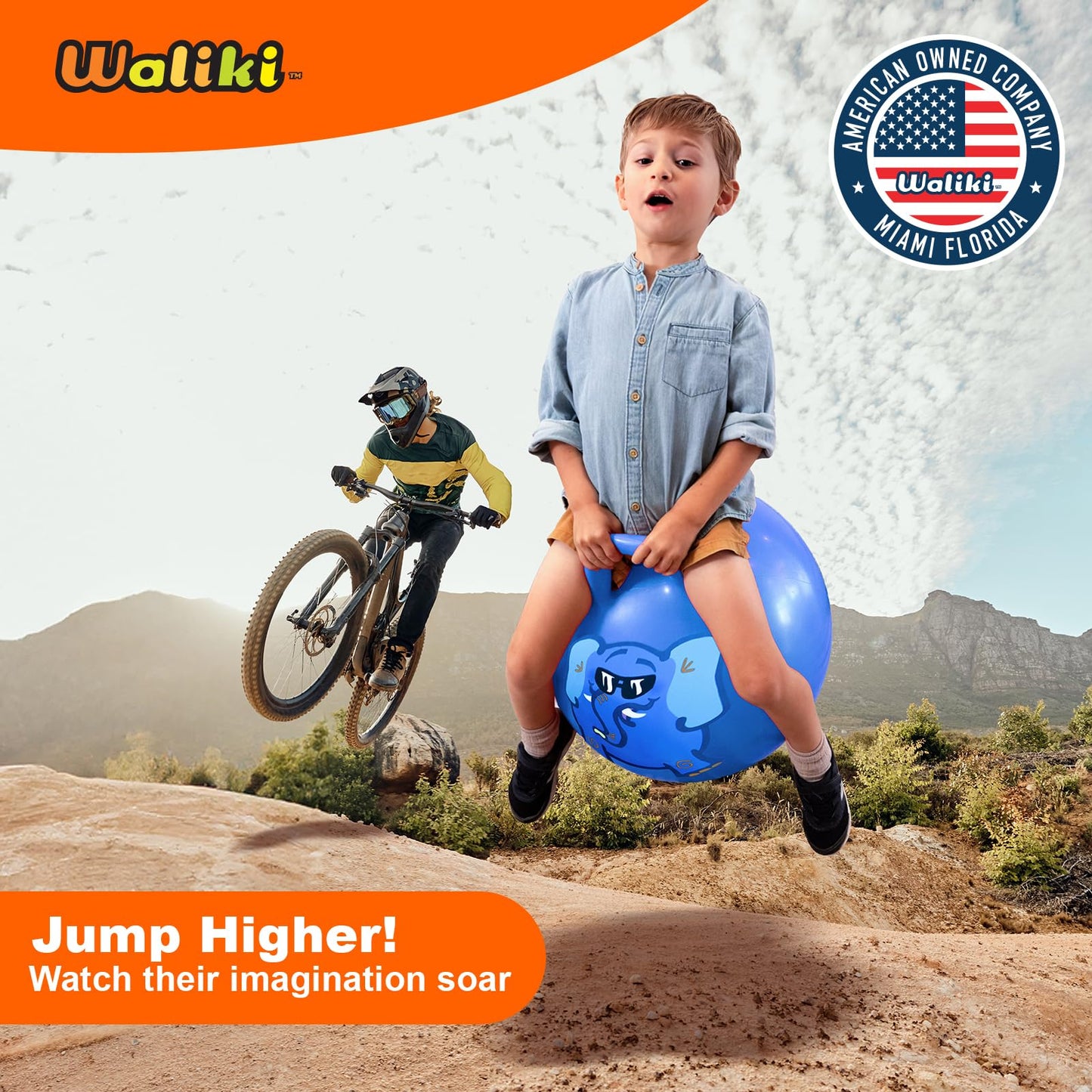 WALIKI Hopper Ball Toy for Boys and Girls Ages 3-6 | Hippity Hop Jumping Ball | Cool Birthday Gift | Blue | 18"