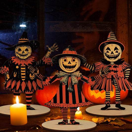 WinnerWhy 3 Pcs 9 x 6 Inch Halloween Table Decor Farmhouse Pumpkin Ghost Wooden Centerpiece Signs Retro Rustic Halloween Table Decorations for Home Tabletop Indoor Holiday Party