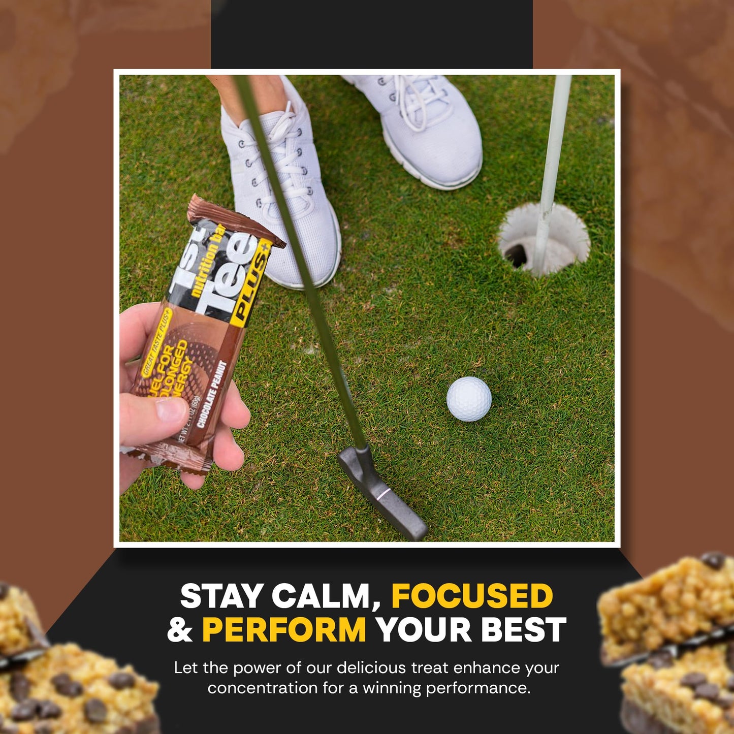 1st Tee Plus+ Chocolate Peanut Bars Great Snack bar to Keep you Cool & Focused when Playing your Favorite Sport | Healthy Snacks Golf Nutrition Bar 25.32-Ounce box (12 count)