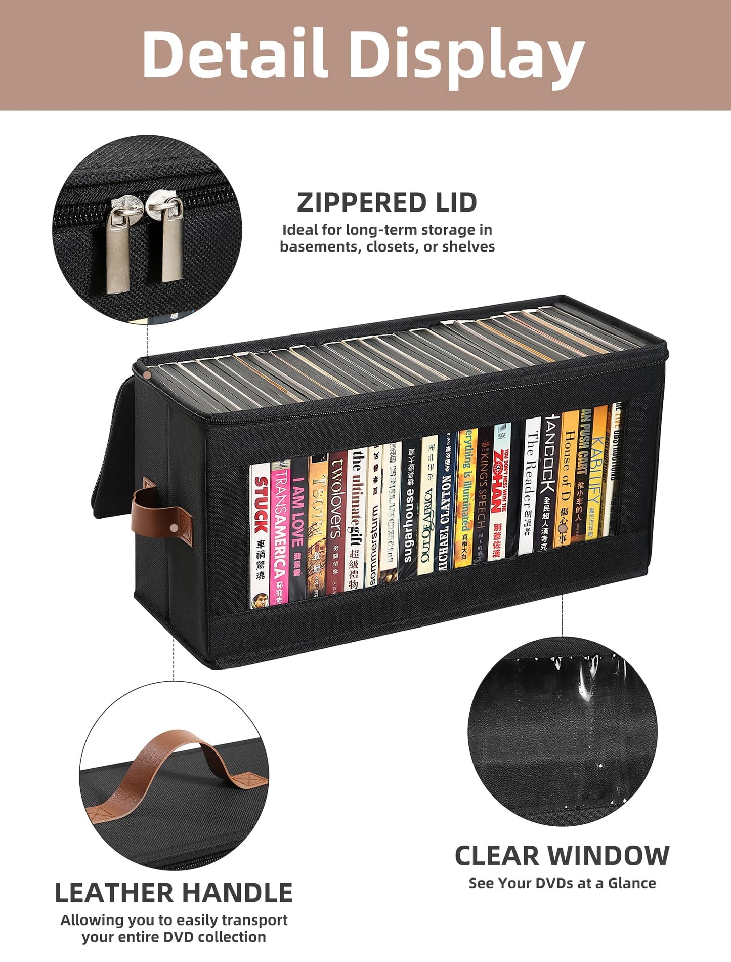Wanapure DVD Storage Box - 4 Pack DVD Case Holder with Zip Lid, Media Storage Case for DVDs, CDs, Video Game Disks,Blu Ray Disc,DVD Organizer with Clear Window for Easy Access To Your Collection