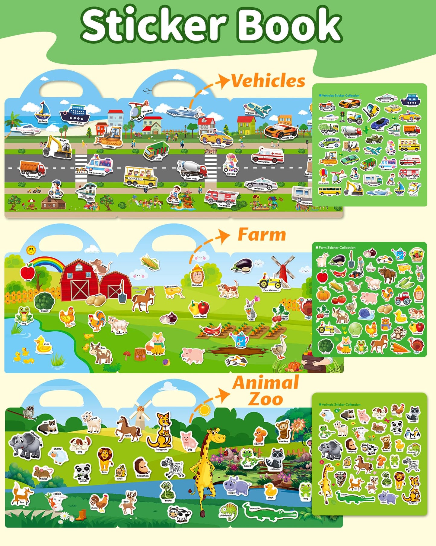 Walenced Reusable Sticker Book for Toddlers 2-4 Years, Stickers for Kids, Toddler Sticker Book Ages 1-3, Toddler Craft Activities, Toddlers Travel Toys Ages 2+ Boy Girl Birthday Gifts