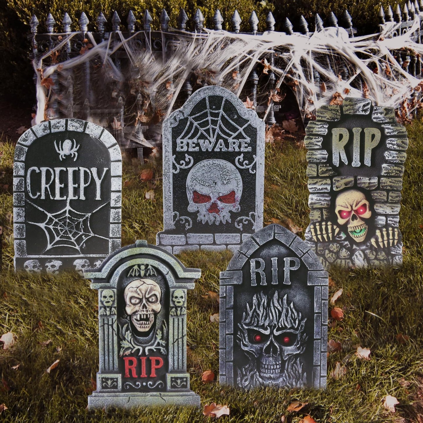 25.5inch DIY Halloween Decorations Outdoor Tombstones Decor Large,5PCS Huge Scary Halloween Yard Sign Decorations,Waterproof Graveyard Tombstone Halloween Tombstones & Cemetery Outdoor Decorations