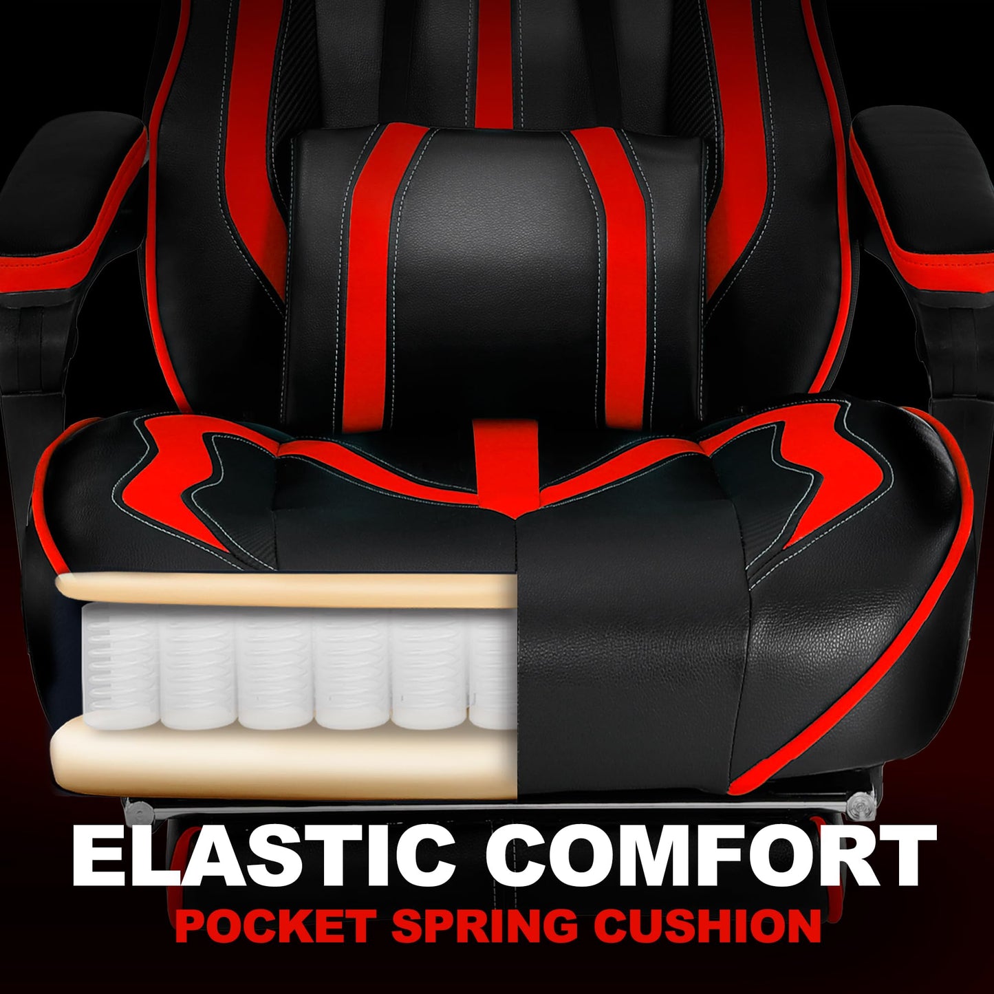 Vonesse Reclining Gaming Chair with Footrest Gaming Computer Chair with Massage Recliner Computer Chair Big and Tall Gaming Chairs for Adults(Red/Black)