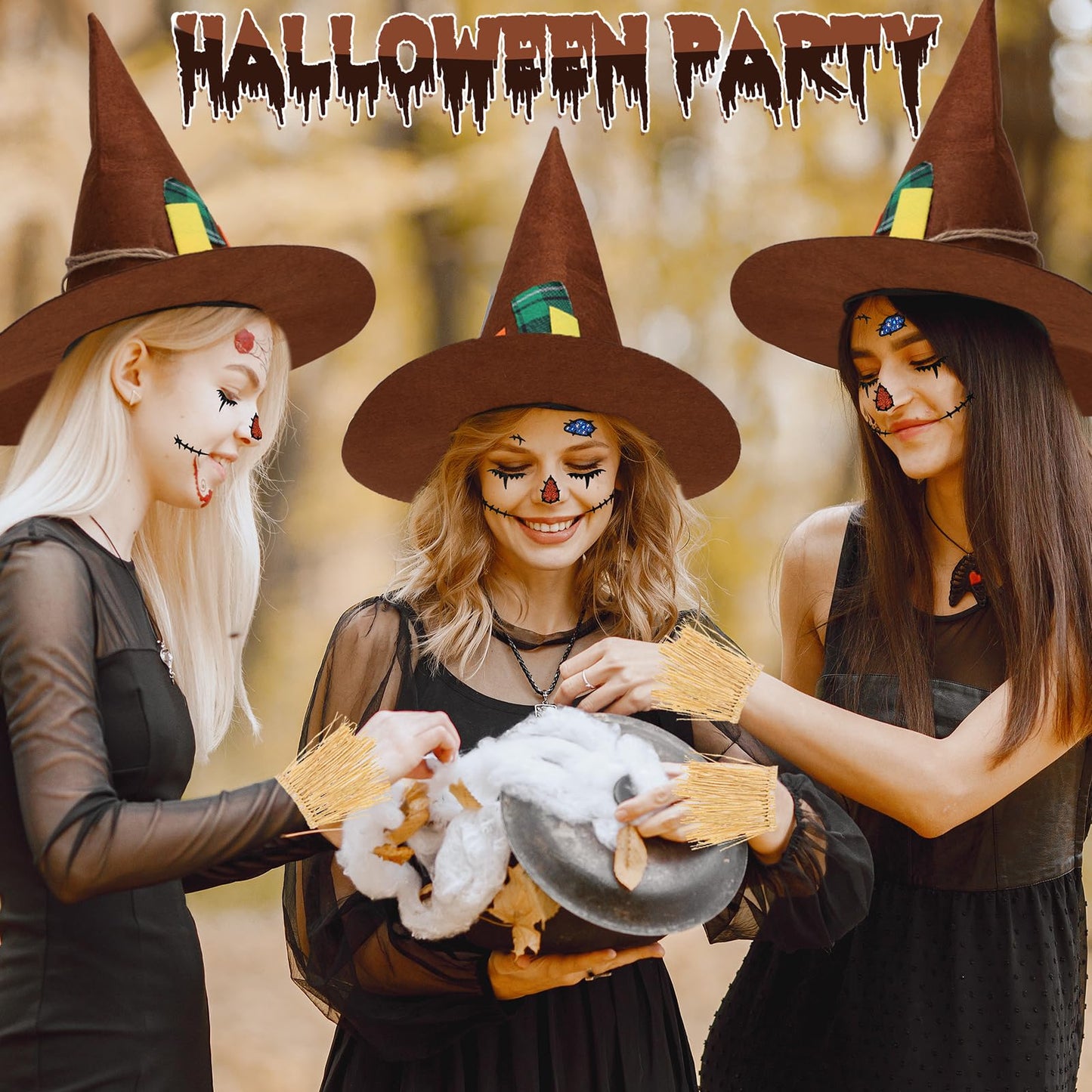XEPST Halloween Scarecrow Costume for Women - 7PCS Accessories Set With Hat, Raffia Straw Kit, Face Decor for Adults Cosplay Fancy Dress Up
