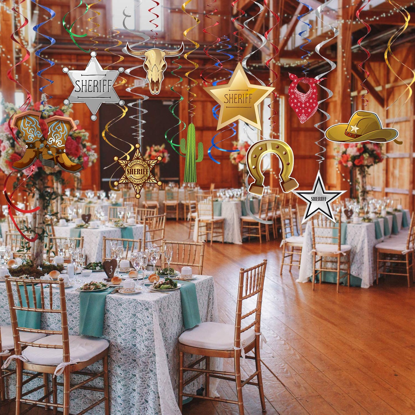 Western Party Decorations Pack Hanging Swirls Foil Swirls Party Ceiling Decorations Western Cowboy Theme Party Barnyard Theme Birthday Baby Shower Decor Event Supplies 30Ct