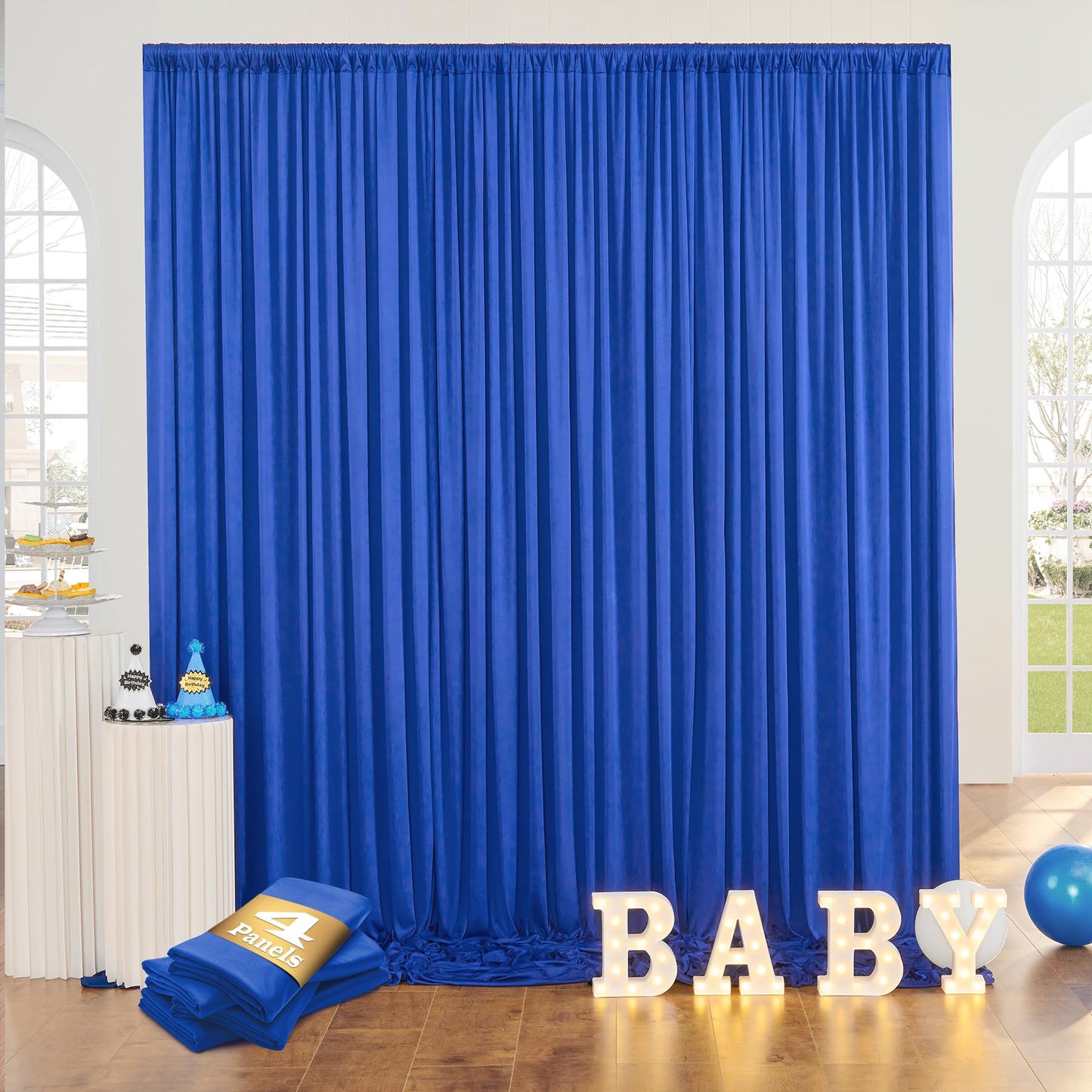 20ftx10ft Wrinkle Free Royal Blue Backdrop Curtains for Party Background, 4 Panels Silky Polyester Photo Backdrop Drapes 4 Panels Back Drop Cloth for Wedding Birthday Photography Baby Shower Decor