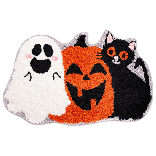 Waline Halloween Bath Rug - Pumpkin Ghost Black Cat Pattern Non Slip Shower Rugs Foot Mat for Home Kitchen Bedroom Bathroom Living Room Decor