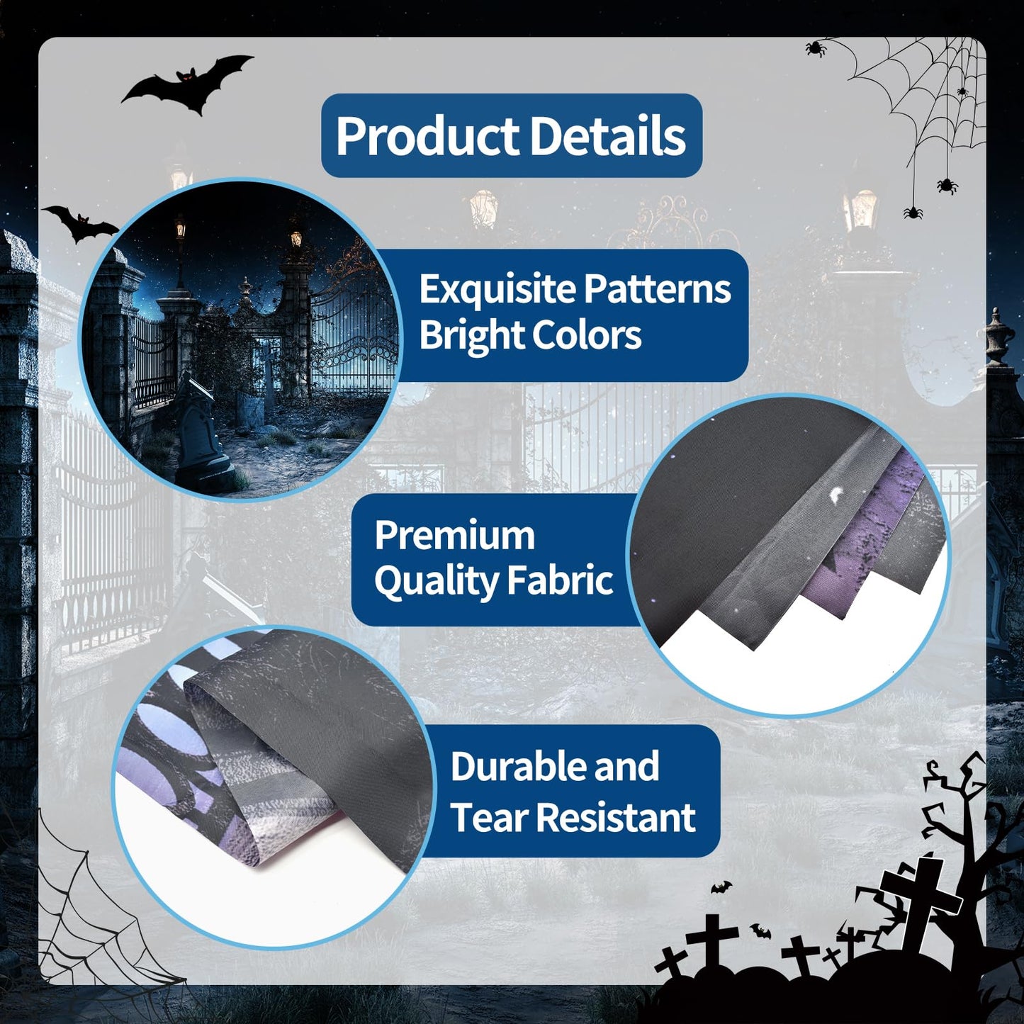 7 x 5 FT Halloween Graveyard Backdrop - Large Eerie Night Scene, Creepy Cemetery Gravestones Design Wall Hanging Background, Spooky Photography Photo Booth Props for Indoor Outdoor Party Decorations