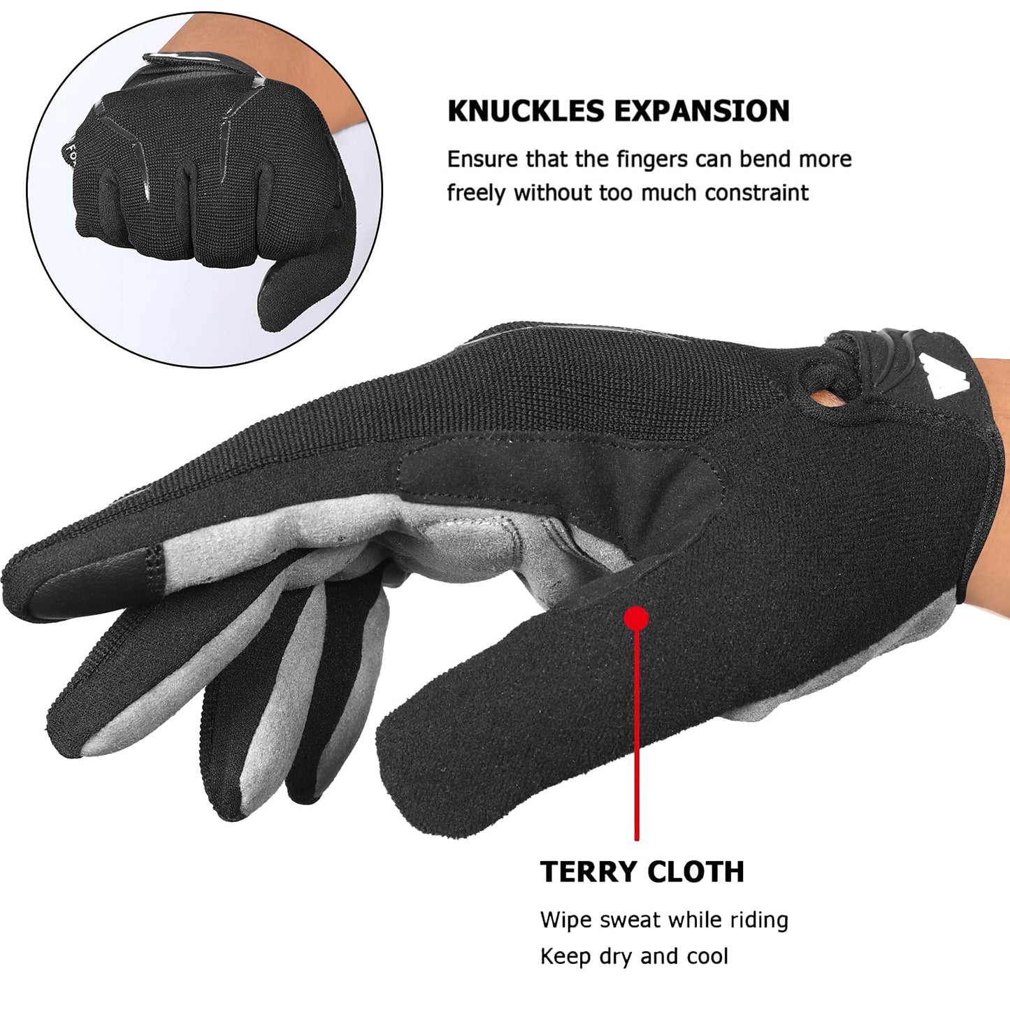 WESTWOOD FOX Cycling Bike Gloves for Men Full Finger BMX Biking Mountain for Grips - Bicycle Touchscreen MTB Gloves Padded Anti-Slip Riding Women Wheelchairs Road Cycling (Black, S)