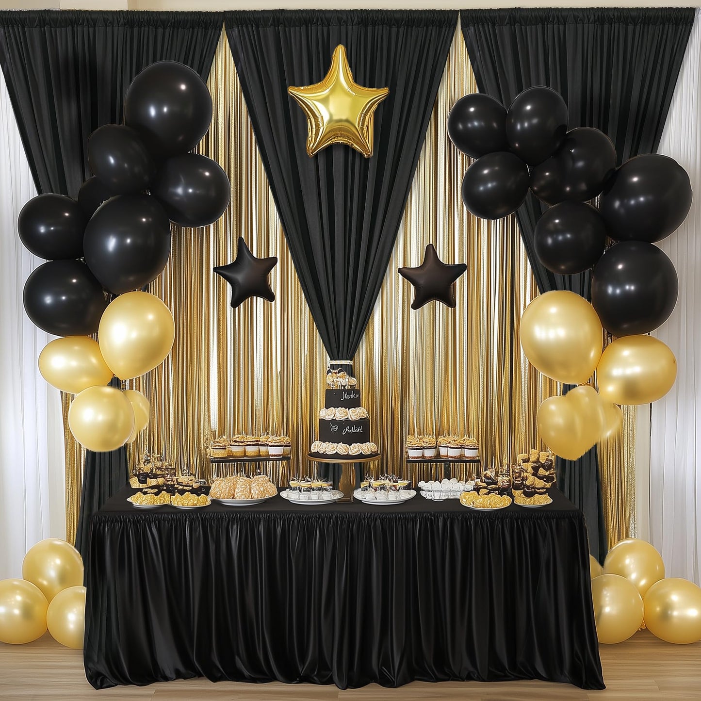 10 x 12ft Wrinkle Free Black Backdrop Curtain,Soft Silky Easy to Draping Polyester Fabric Photo Backdrop Drape, 2 Panels 12 ft Long Back Drop Curtains for Parties Birthday Graduation Background Cloth