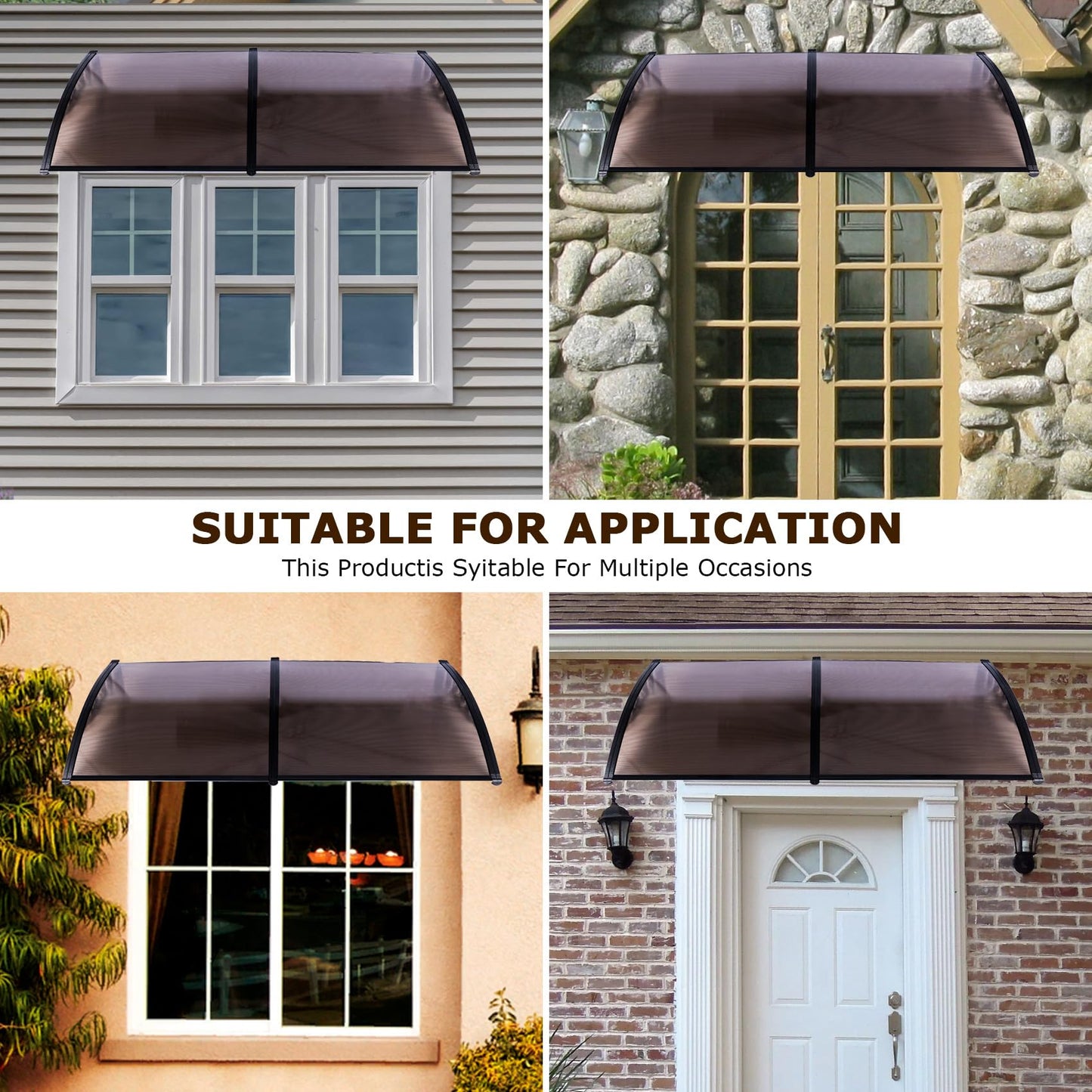 80"x40" Window Awning Door Canopy Exterior, Polycarbonate Cover Awnings for Doors Entrance, Entry Door Outdoor Front Door Overhang Awning for Sun Shutter, UV, Rain and Snow Protection, Brown