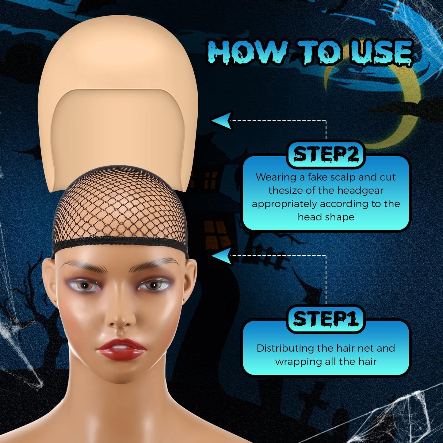 Wavwavw 6 Pcs Bald Caps for Men Women Makeup Latex Bald Head Wig Cap Balds Hat Cosplay Makeup Halloween Costume Accessories(Beige,Medium,Novel)