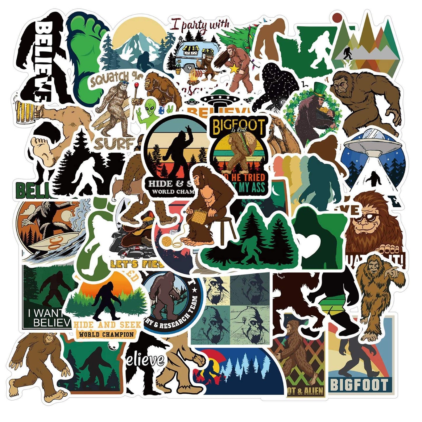 50Pcs Bigfoot Outdoor Nature Vinyls Stickers Laptop Sticker Waterproof Stickers Luggage Skateboard Water Bottle Stickers Decal Bicycle Bumper Snowboard Decorate Gift for Kid