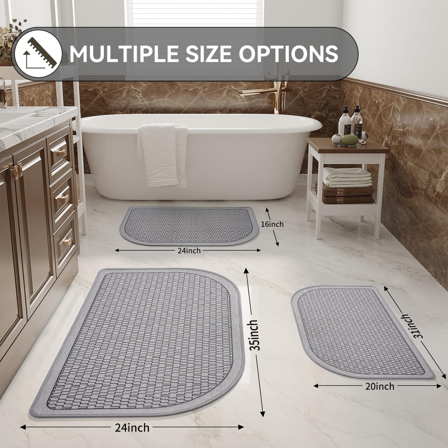 YDKGL Ultra Thin Bathroom Rugs Mat Quick Dry Absorbent Non Slip Bath Mat Bath Mats for Bathtub Mat Bathroom Carpet Fit Under Door Woven Washable Floor Rubber Half Round Bath Rugs Grey 16x24