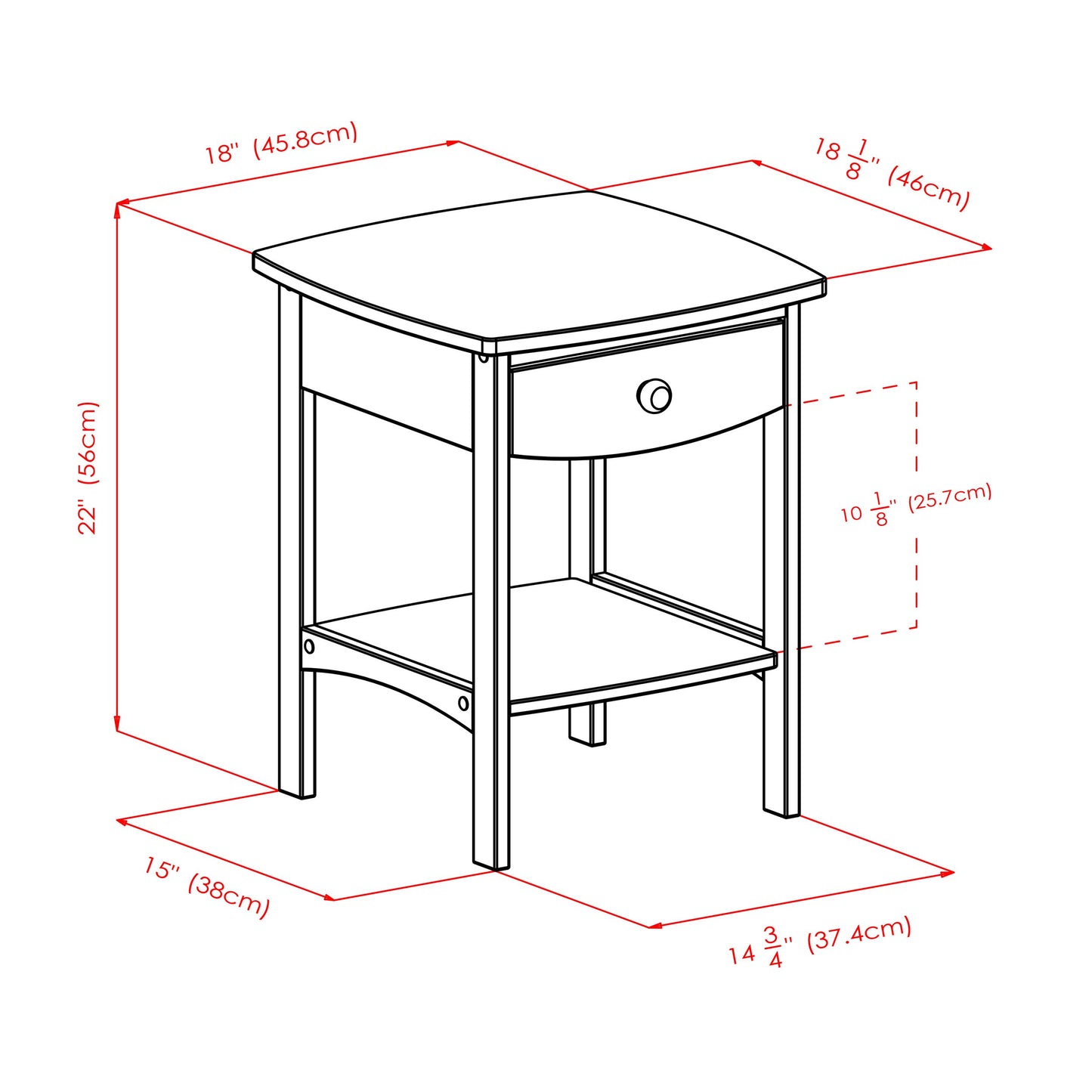 Winsome 22 x 18 x 18-Inch Wood Curved End Table/Night Stand with One Drawer, Brown (94918)