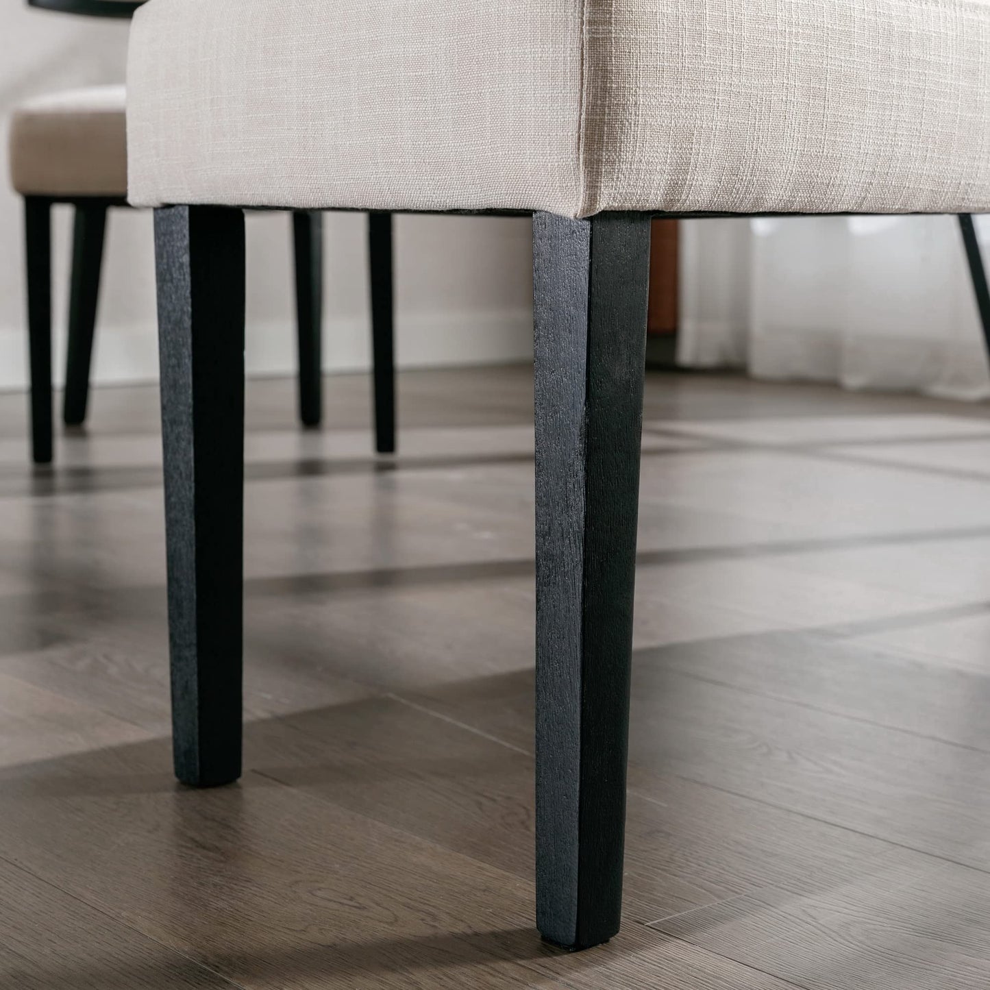 Wahson Farmhouse Linen Upholstered Dining Bench, 45" Long Dining Room Bench Seat with Black Wood Legs, Beige