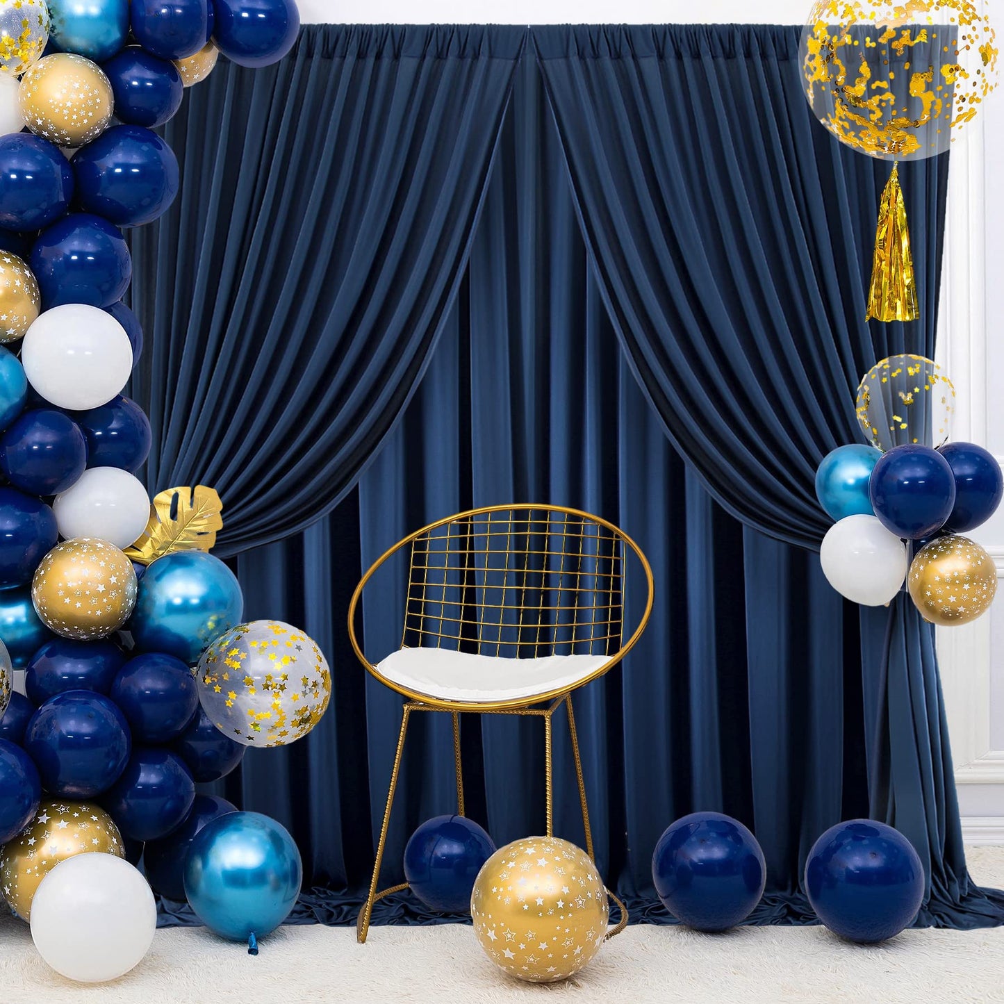 40ft×10ft Navy Blue Wrinkle Free Backdrop Curtains for Parties, 8 Panels 5×10ft Thick Silky Polyester Navy Photo Backdrop Drapes Curtains for Graduation Party Birthday Baby Shower Wedding Photography