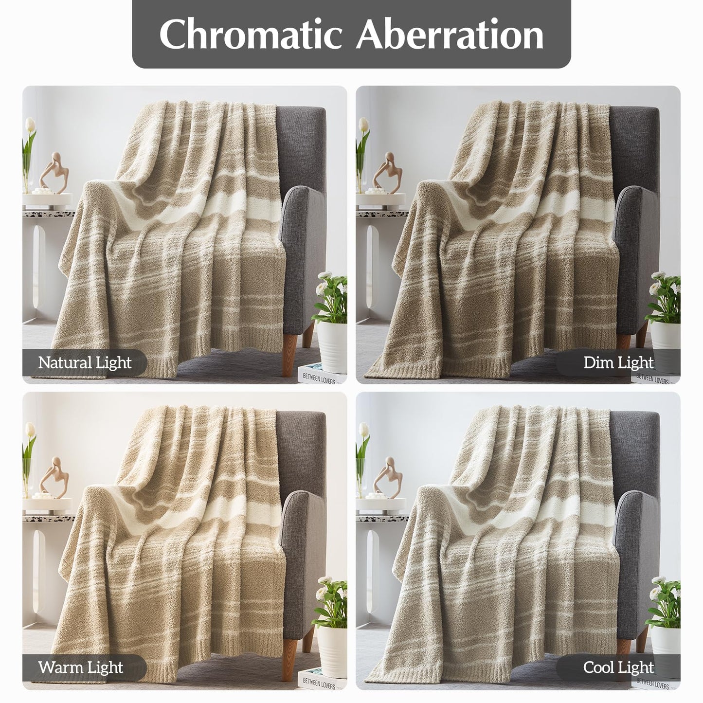 WRENGONGE Khaki Throw Blanket, 60x80 Soft Cozy Striped Throw Blankets for Couch, Sofa, Bed, Travel, Lightweight Fluffy Warm Plush Decorative Blankets for Women, Men,Kids Gift