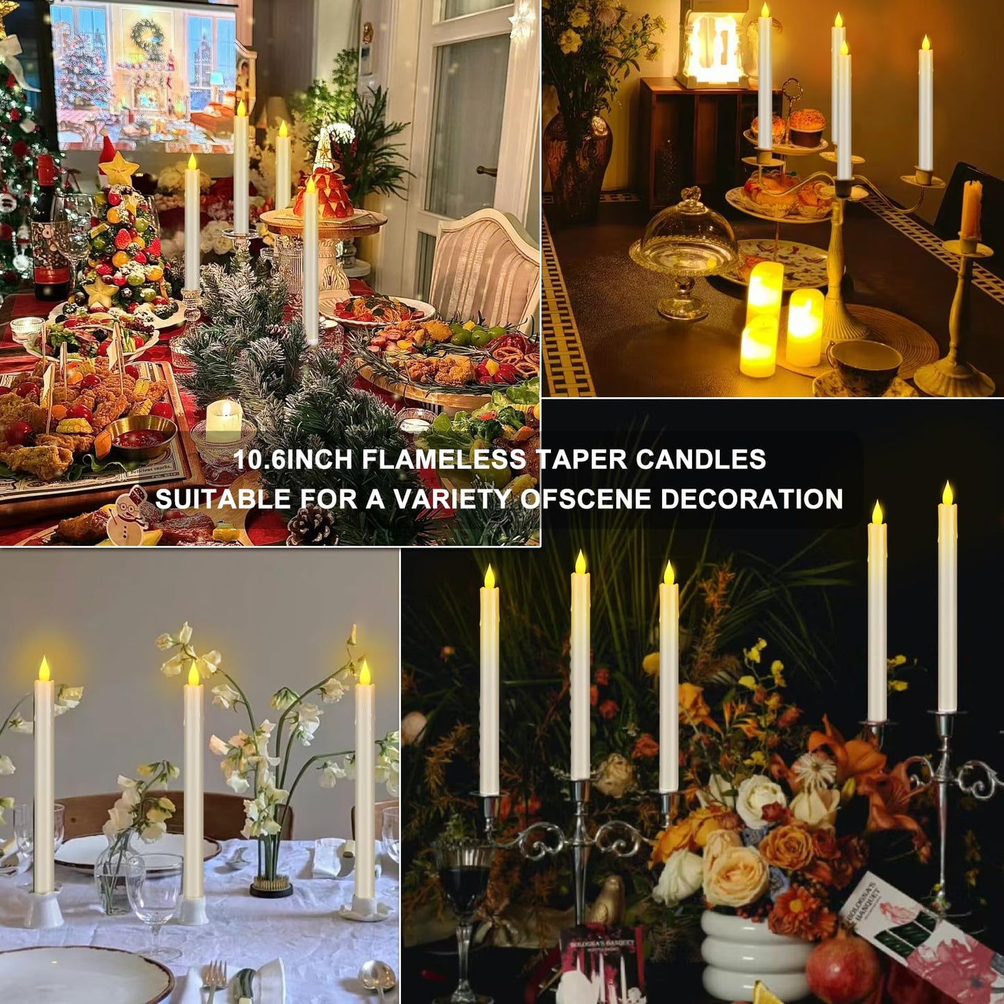 wemarry Flameless Taper Candles 10.6" Dripless Battery Operated with Remote Timer 6 Pack, 400+ Hours by 2 AA Batteries for Home Decor, Candlelight Dinner, Weddings