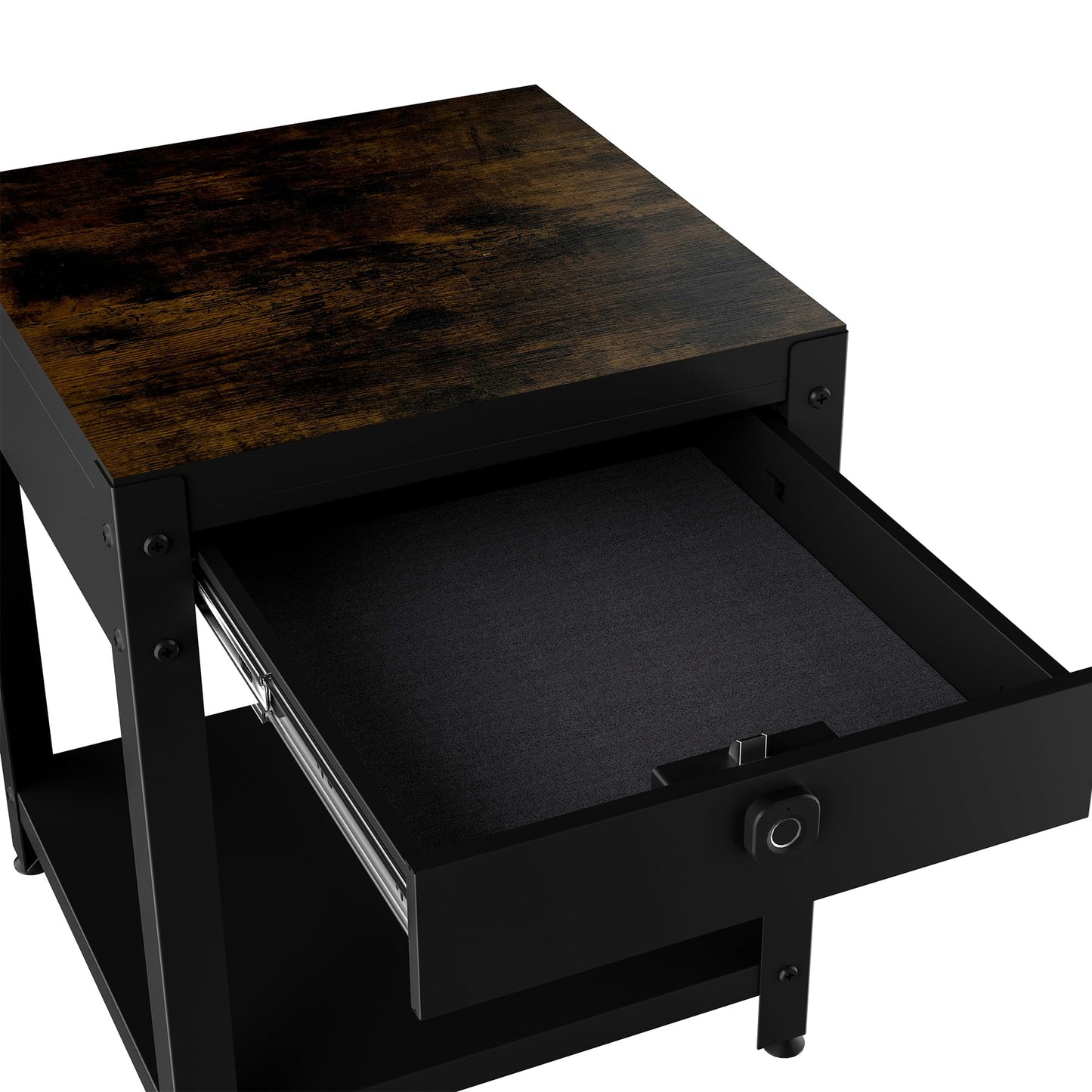 VUYSUYVY Night Stand with Gun Drawer Fingerprint Lockable Gun Storage Safe Cabinet Bedside Tables Wood Sofa End Side Table Nightstand Gun Safe with Hidden Compartments for Bedroom Living Room (Wood)