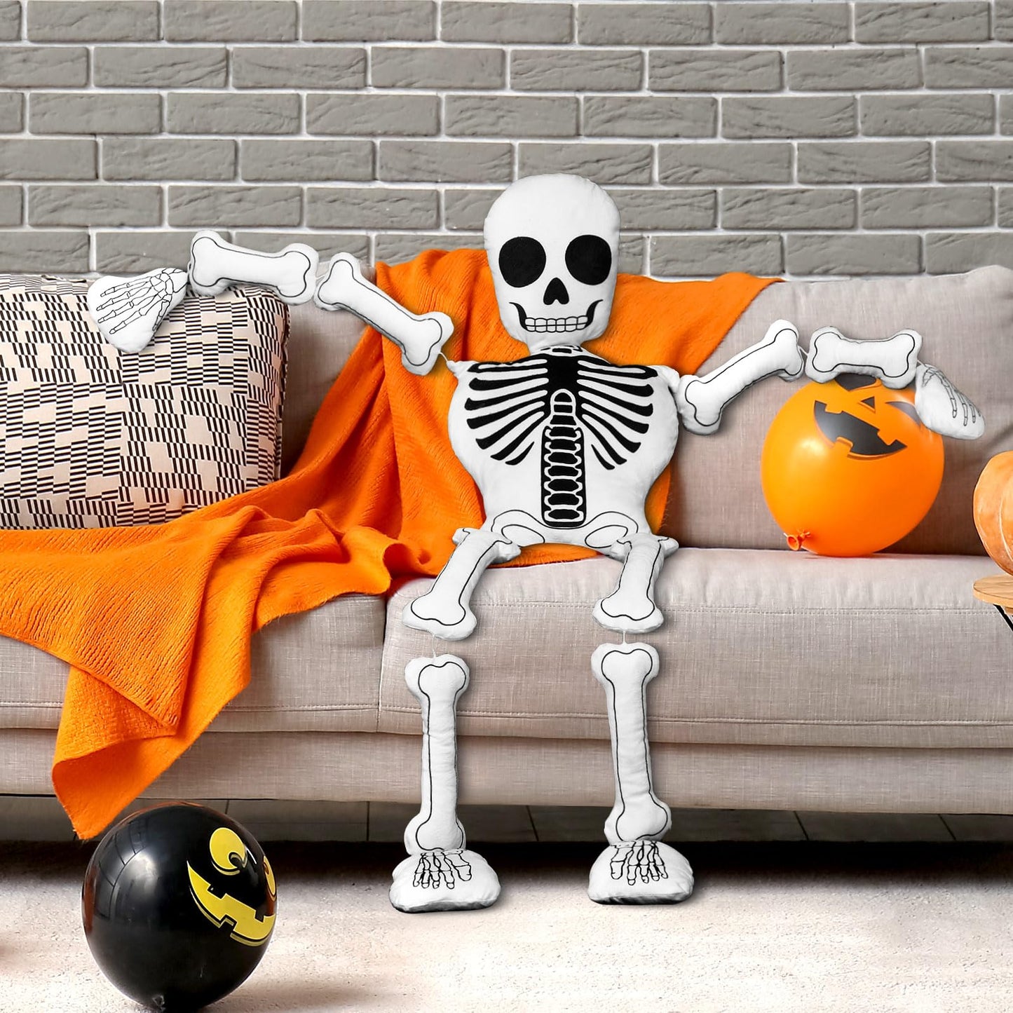 Wonderjune Halloween Skeleton Pillows Realistic Skull Shaped Decorative Gothic Pillow Human-Shaped Plush Stuffed Soft Pillow for Halloween Sofa Bed Home Couch Decor(Classic)