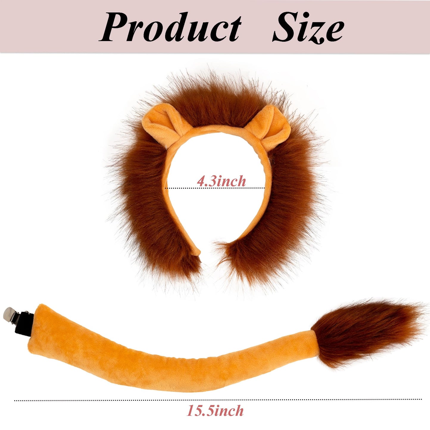 5 Pcs Lion Costume Set Lion Ears Headband Tail Paw Gloves Nose Bow Tie Halloween Lion Cosplay Party Dress Up Accessories